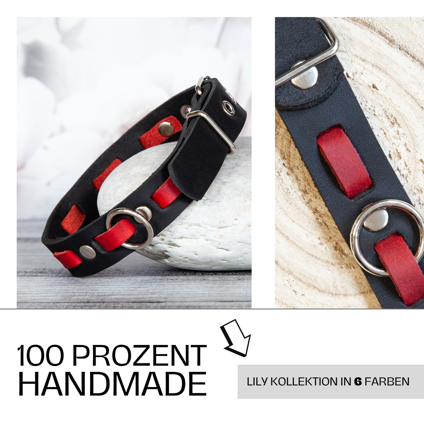 Atemberaubende Farbkombi: Handgemachtes Lederhalsband für deinen Hund. Rot und Schwarz. Hundehalsband. Halsband aus Leder. 6 Farben