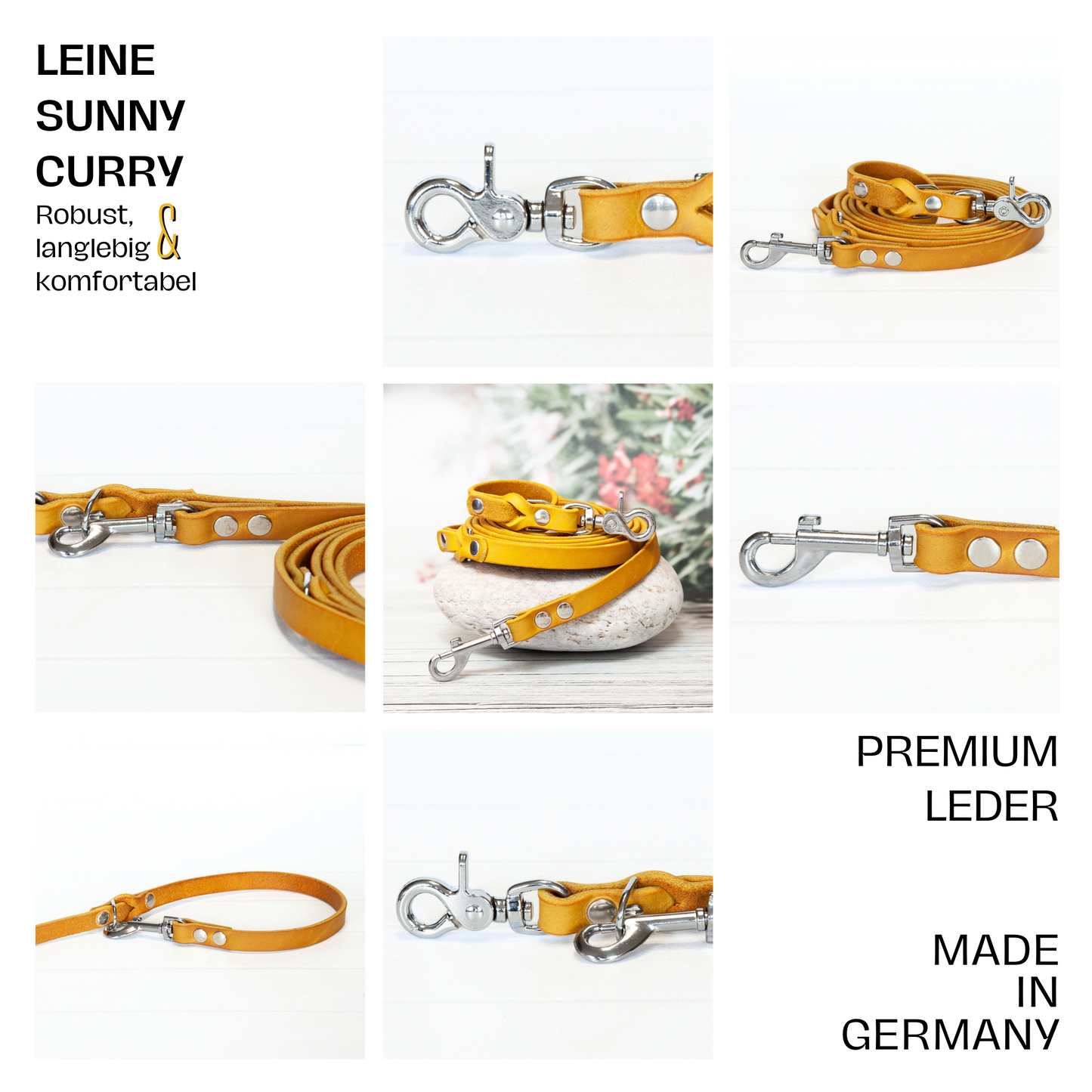 Set SUNNY | Lederleine und Halsband | Curry