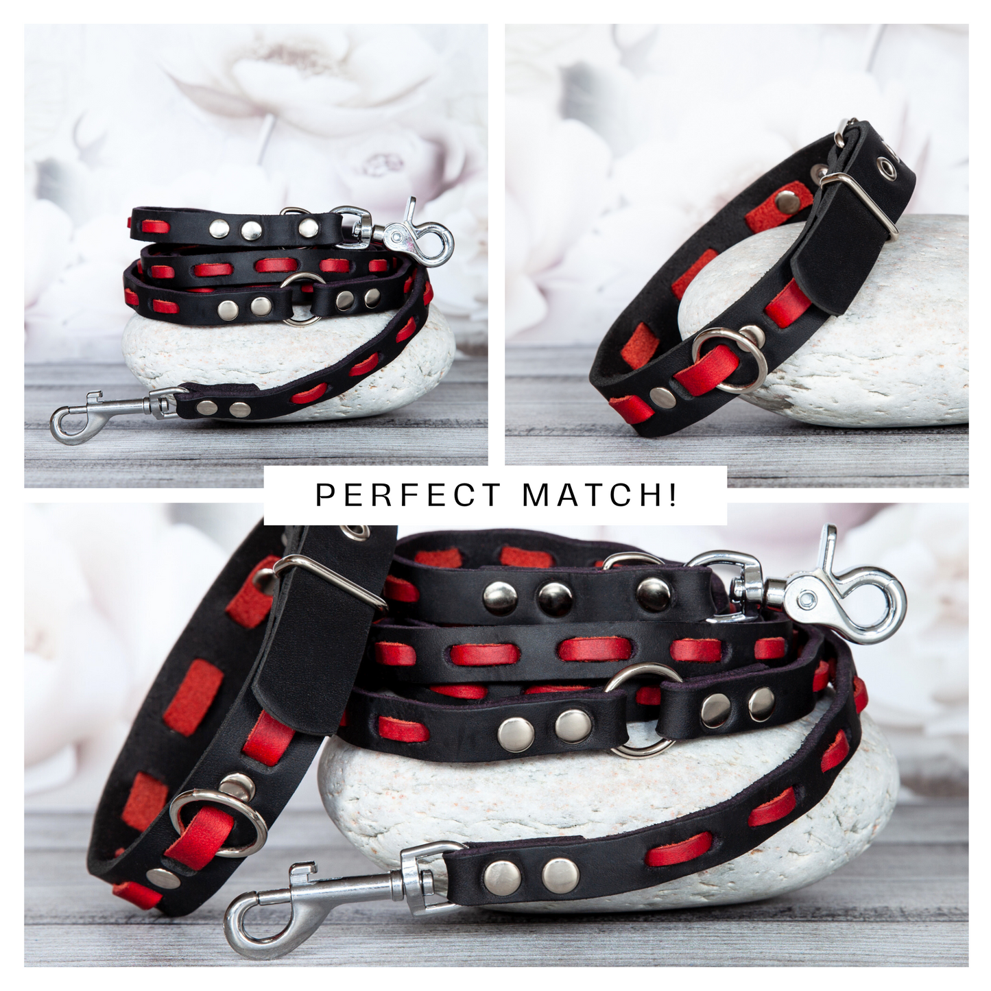 Atemberaubende Farbkombi: Handgemachtes Lederhalsband für deinen Hund. Rot und Schwarz. Hundehalsband. Halsband aus Leder. Perfect match!