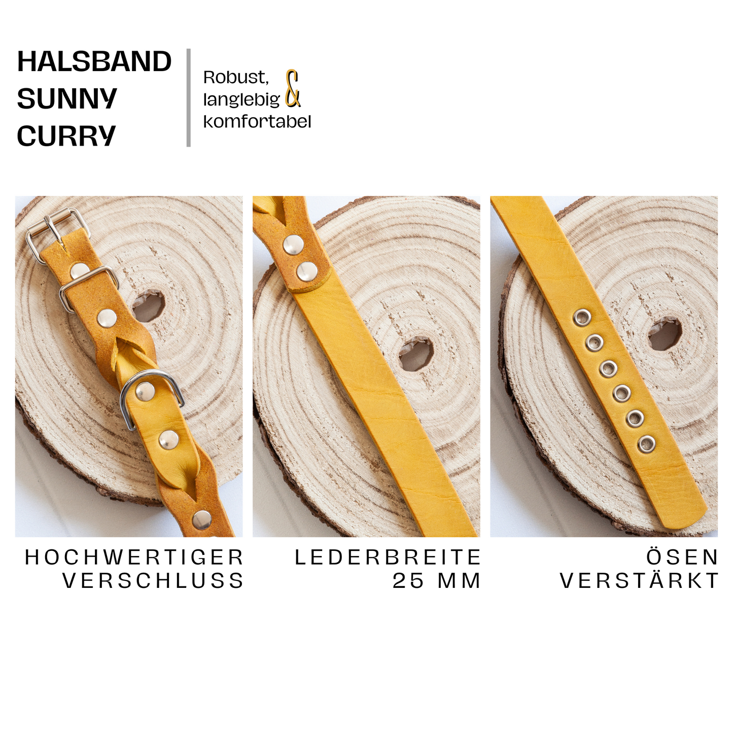 Set SUNNY | Lederleine und Halsband | Curry