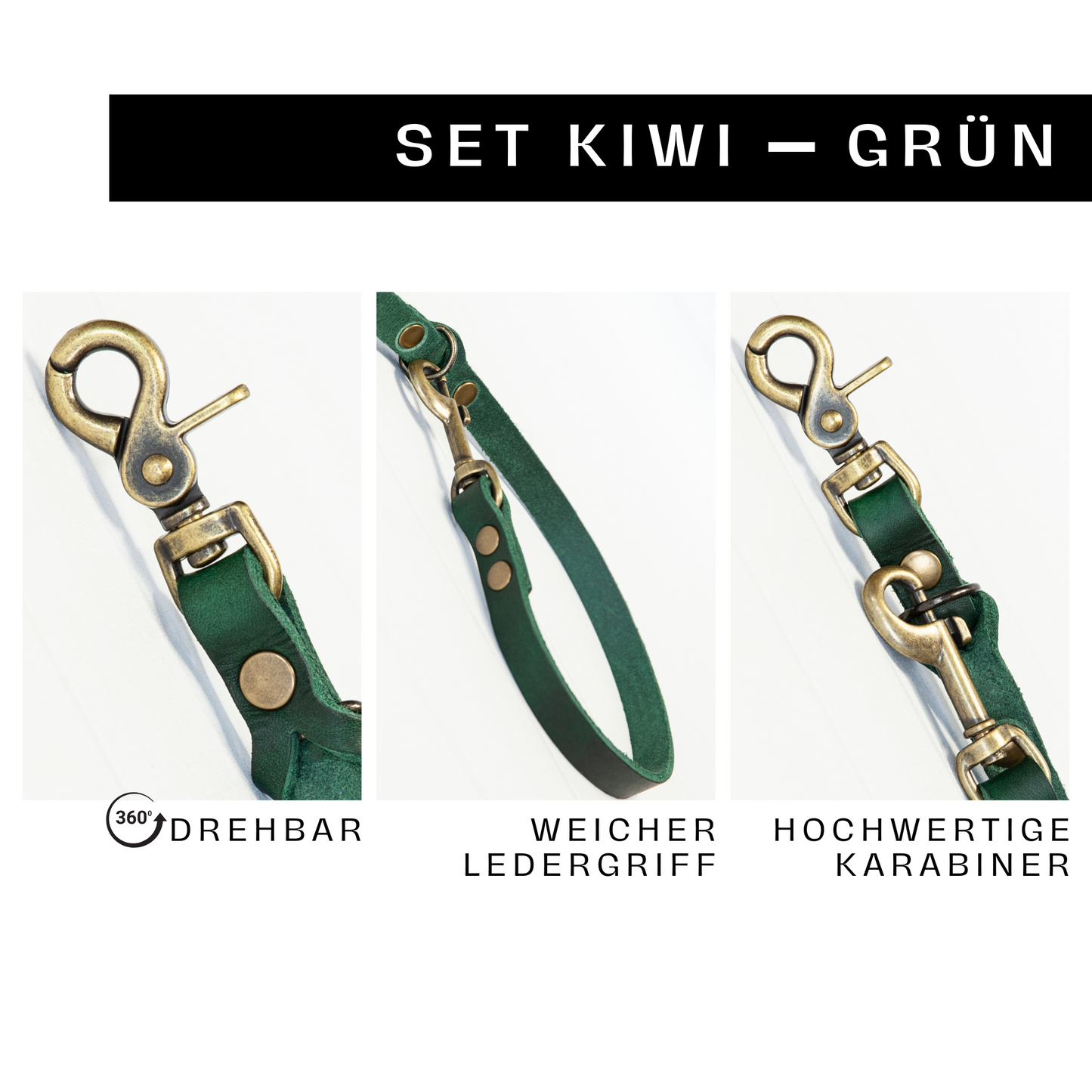 Set KIWI | Lederleine und Halsband | Grün