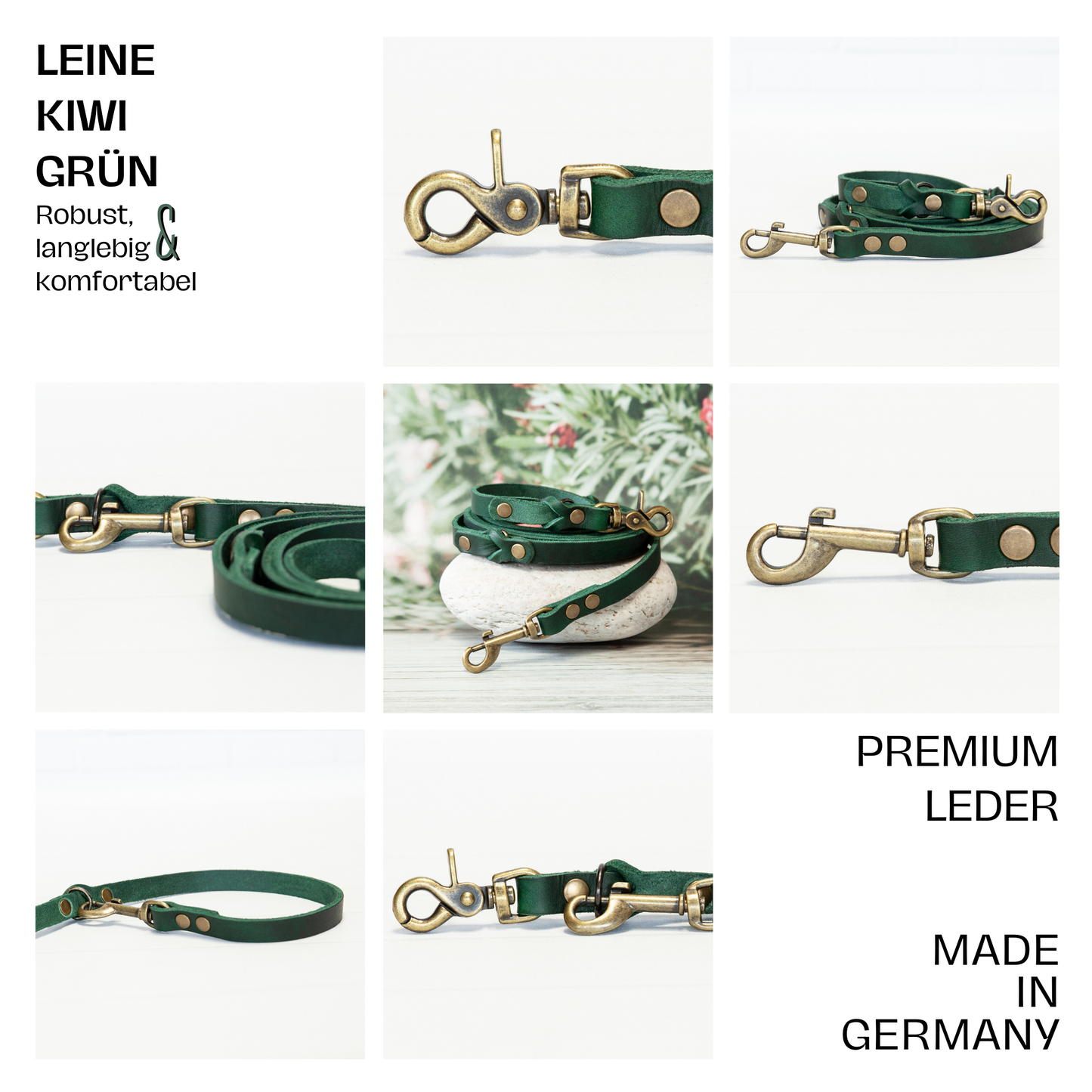 Set KIWI | Lederleine und Halsband | Grün