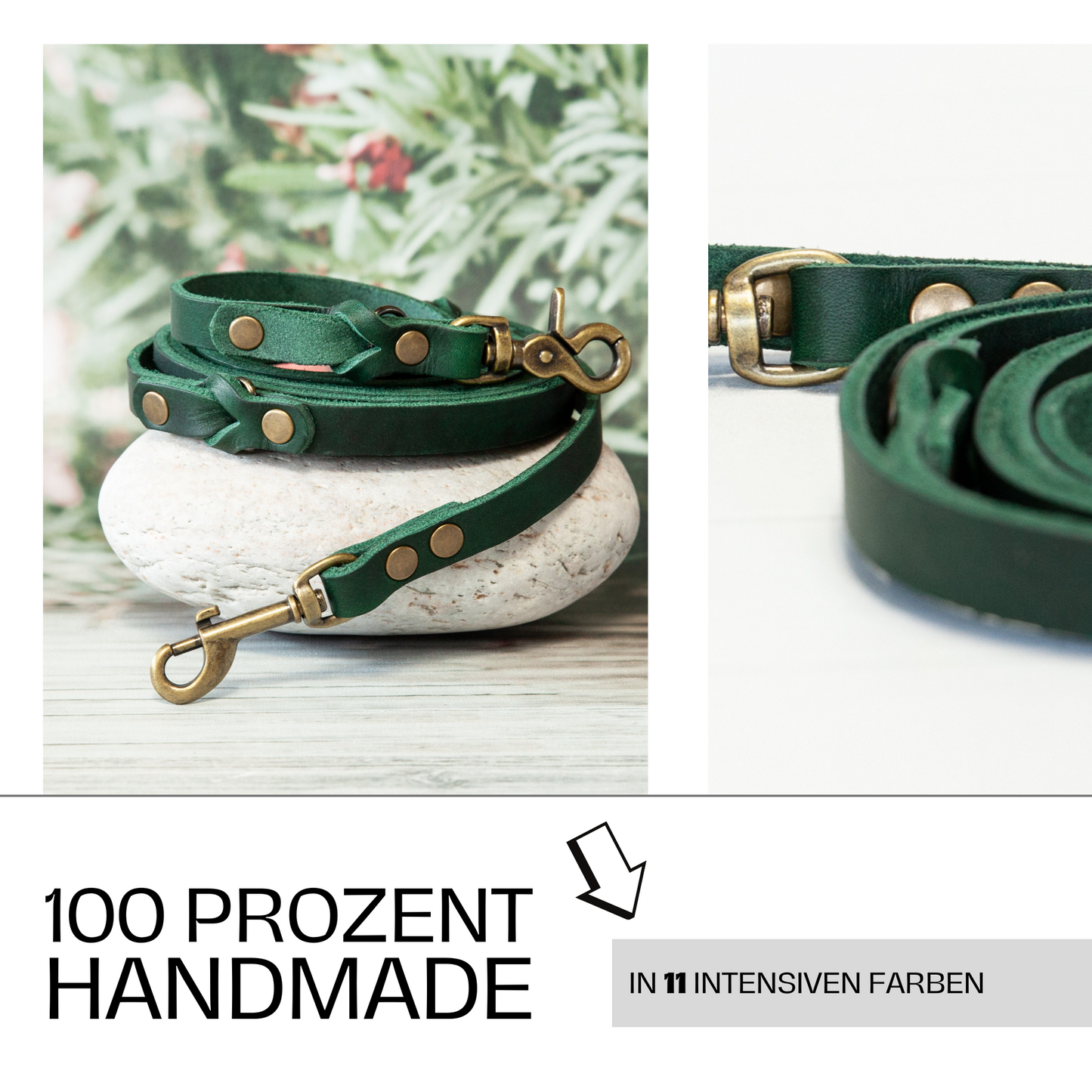 Set KIWI | Lederleine und Halsband | Grün