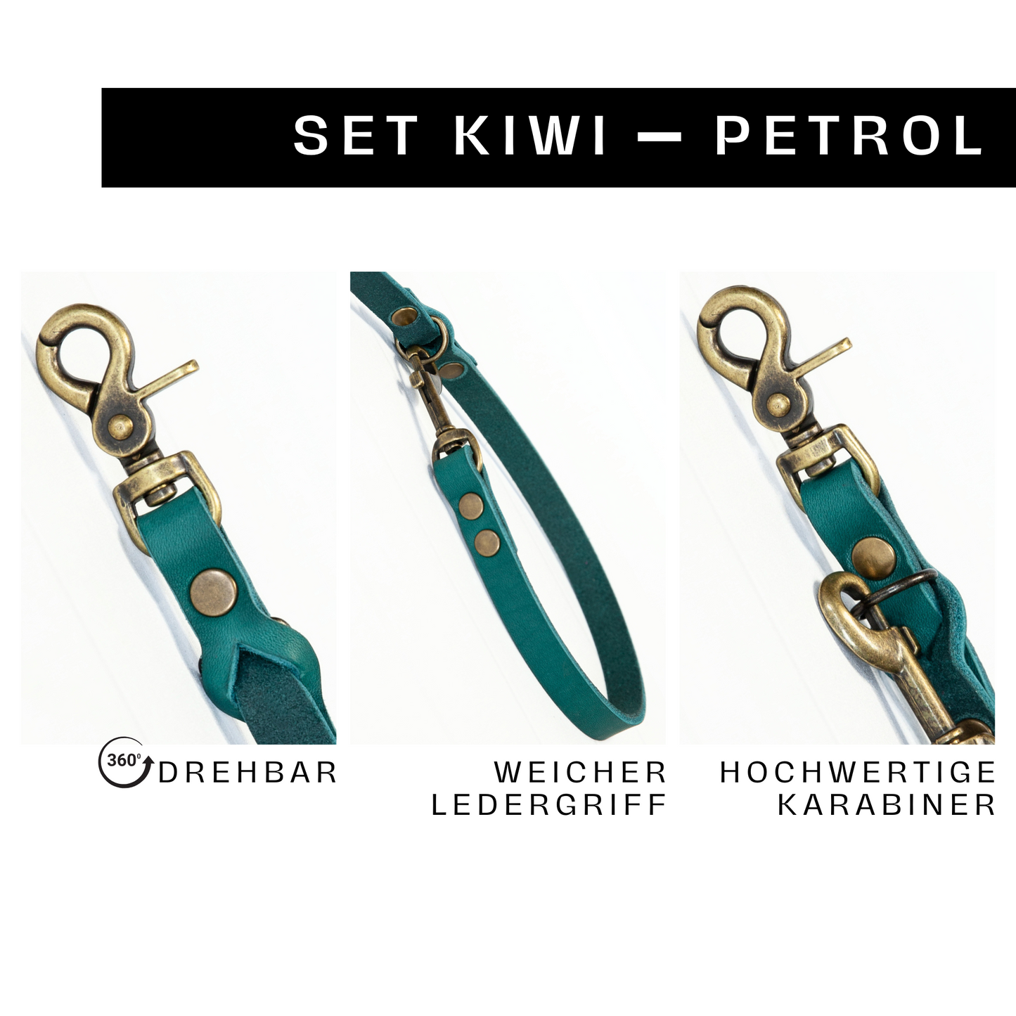 Set KIWI | Lederleine und Halsband | Petrol