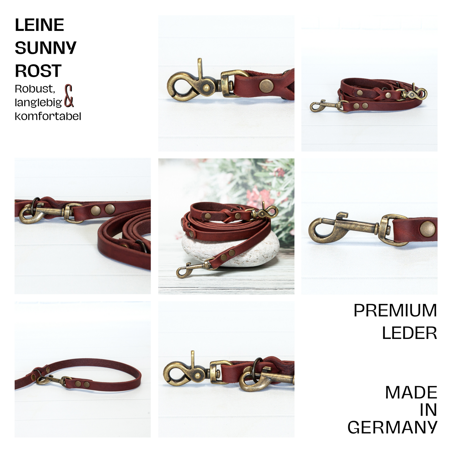 Set SUNNY | Lederleine und Halsband | Rostrot