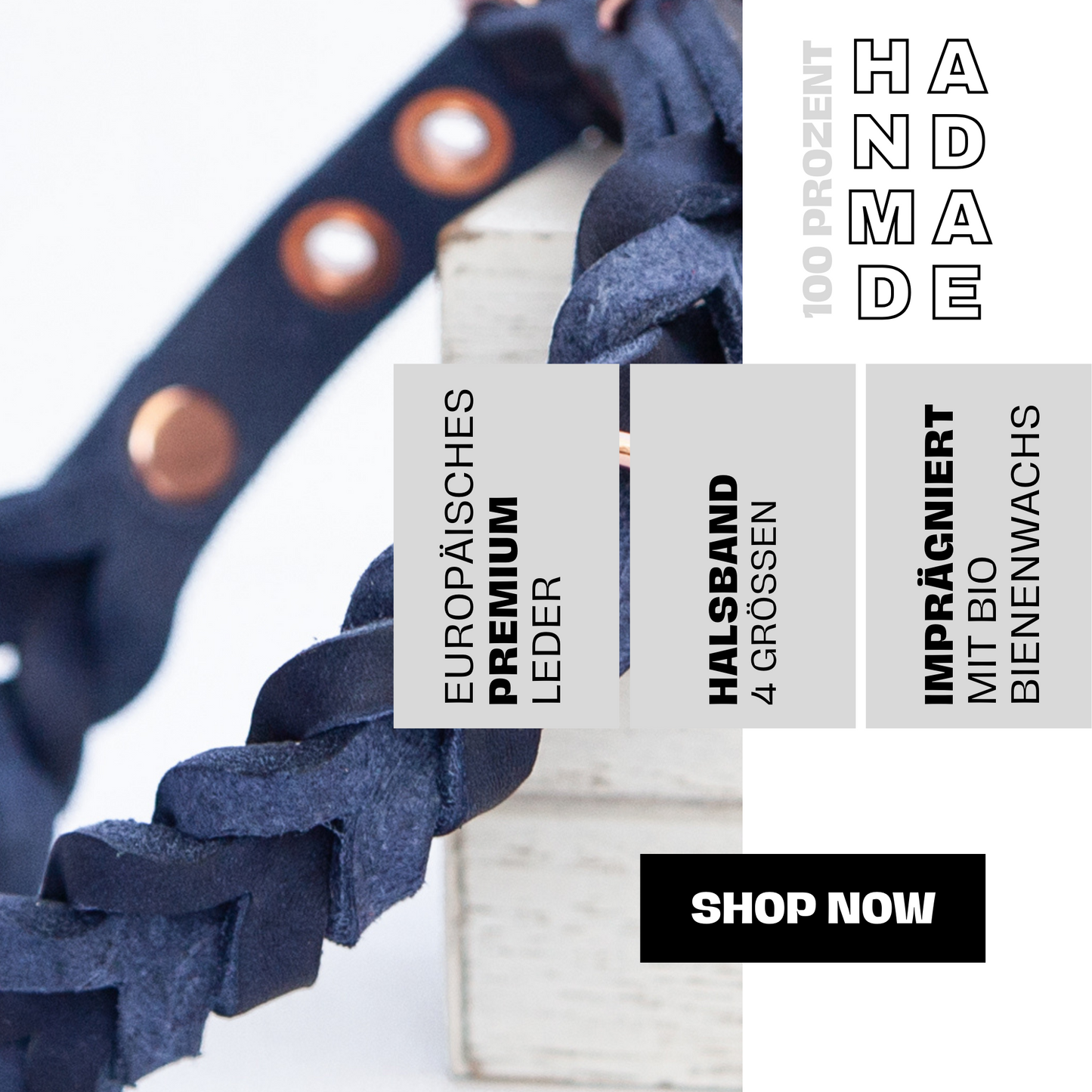 Halsband ELLA. Hundehalsband aus blauem Leder. Handgefertigtes Lederhalsband. Detail 1