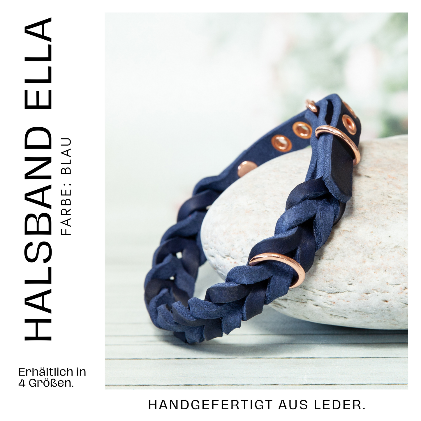 Halsband ELLA. Hundehalsband aus blauem Leder. Handgefertigtes Lederhalsband. Detail 2