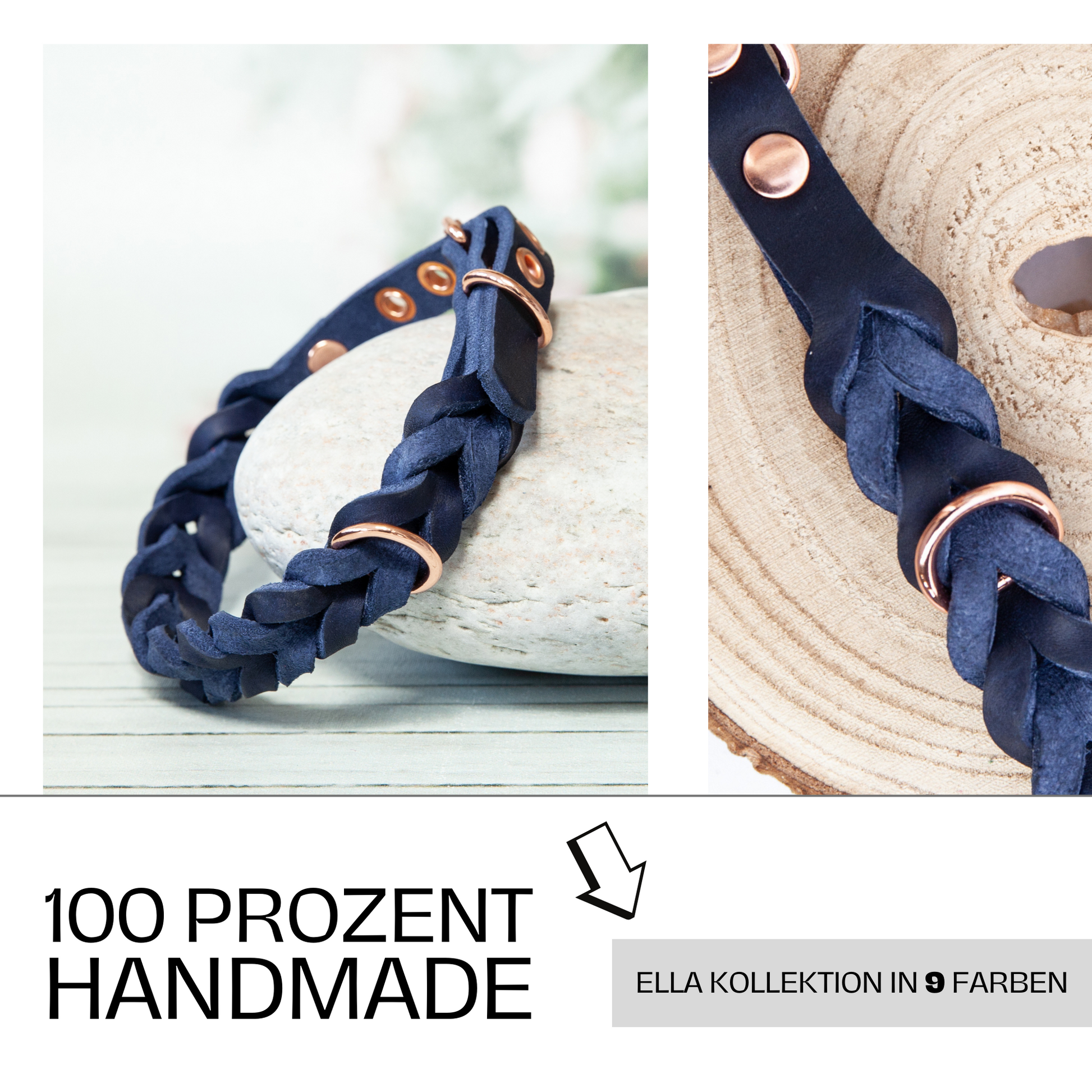 Halsband ELLA. Hundehalsband aus blauem Leder. Handgefertigtes Lederhalsband. Detail 3