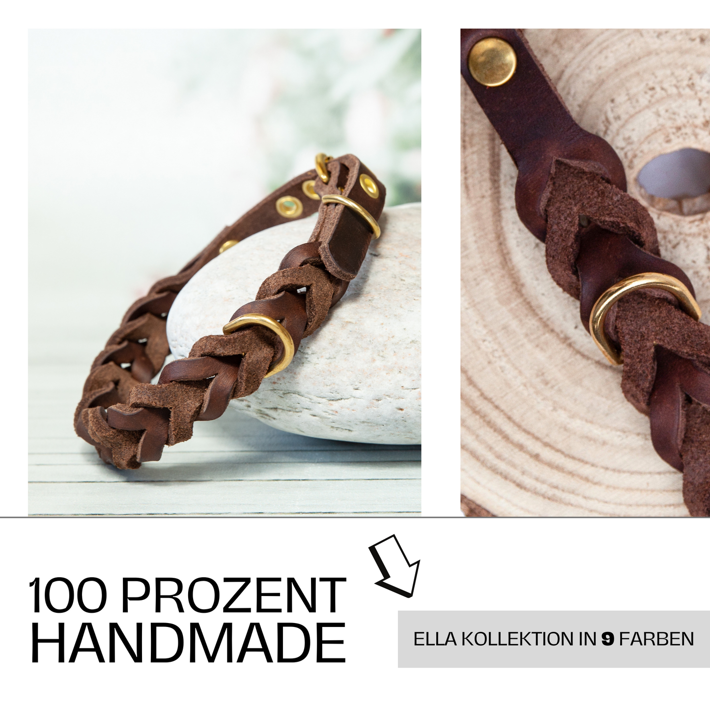 Halsband ELLA. Hundehalsband aus braunem Leder. Handgefertigtes Lederhalsband. Detail 3