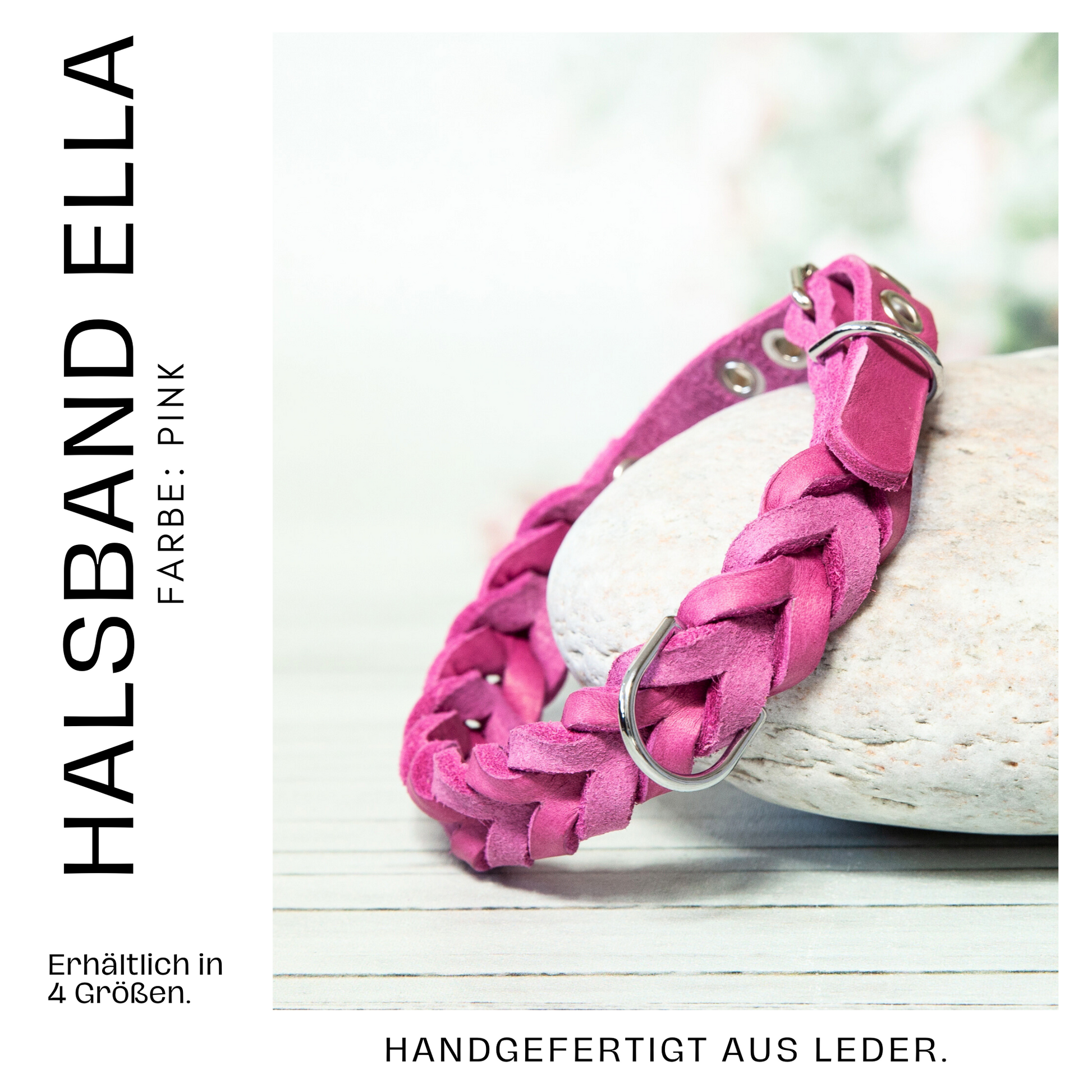 Halsband ELLA. Hundehalsband aus pinkem Leder. Handgefertigtes Lederhalsband. Detail 2