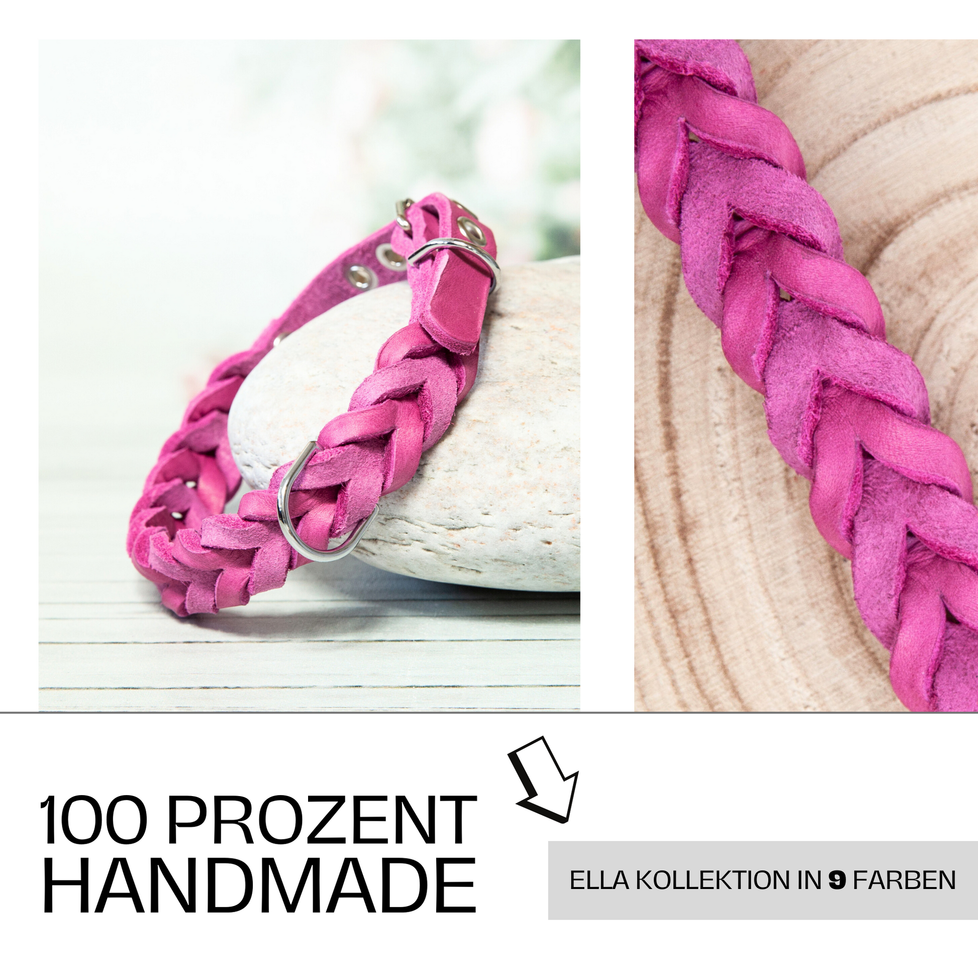 Halsband ELLA. Hundehalsband aus pinkem Leder. Handgefertigtes Lederhalsband. Detail 3