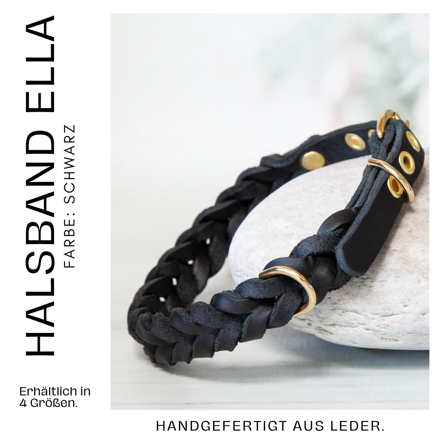 Halsband ELLA. Hundehalsband aus schwarzem Leder. Handgefertigtes Lederhalsband. Detail 1