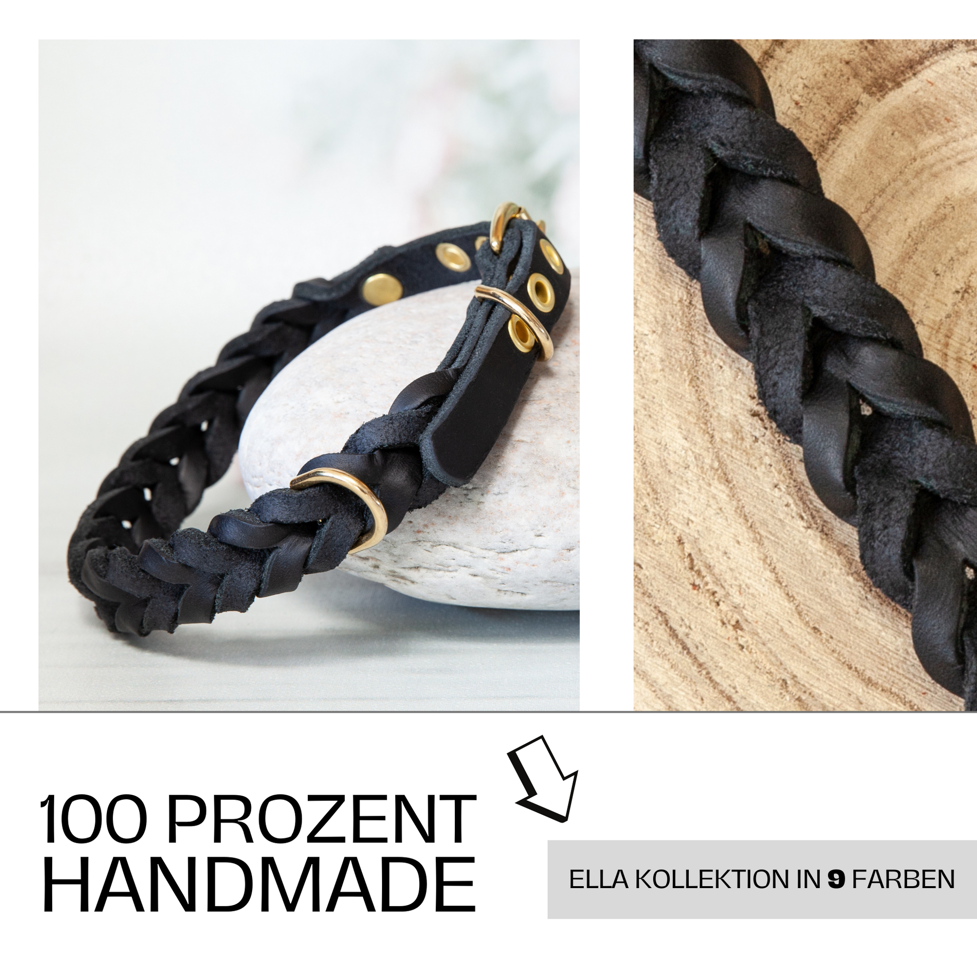 Halsband ELLA. Hundehalsband aus schwarzem Leder. Handgefertigtes Lederhalsband. Detail 2