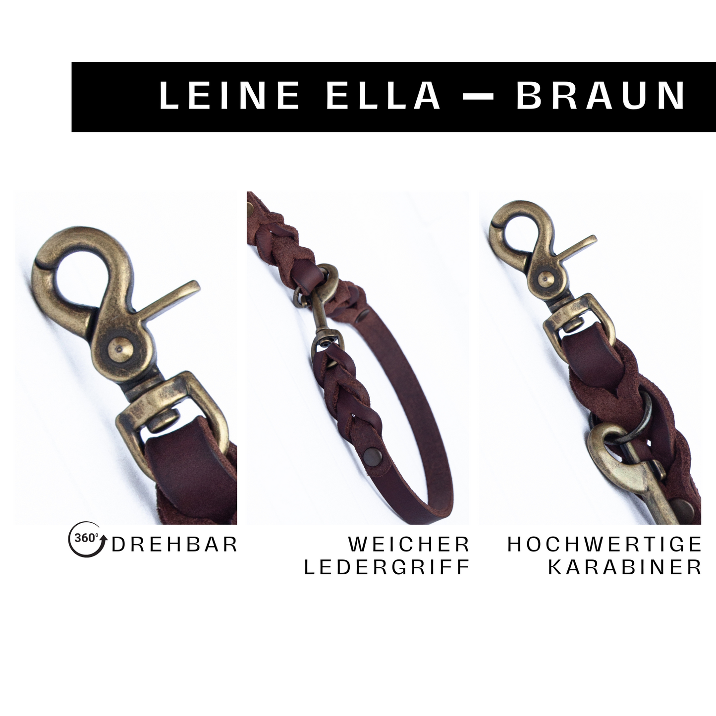 Hundeleine ELLA aus Leder. Handgefertigte Lederleine in der Farbe Braun für deinen Hund. Hundelederleine. Detail