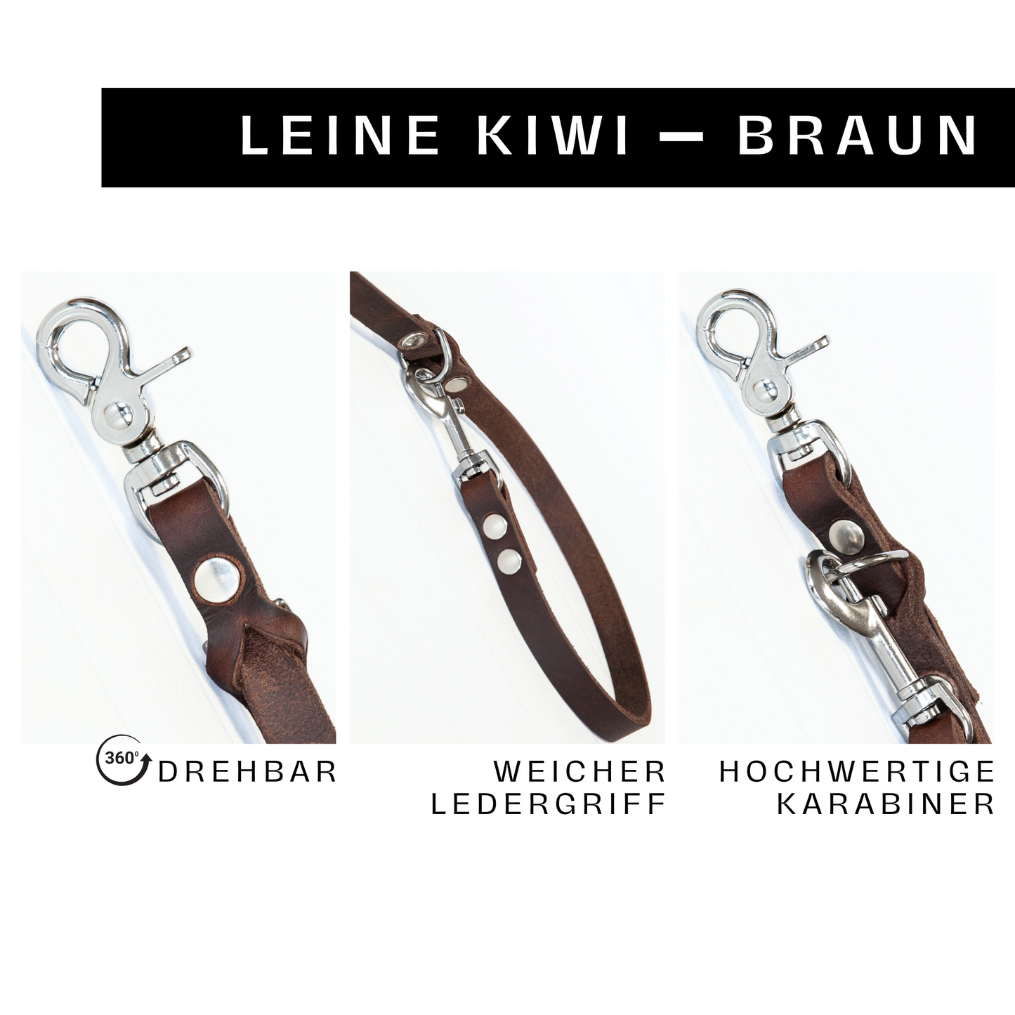 Lederleine KIWI | 3-fach Verstellbar | Handgefertigt | Braun