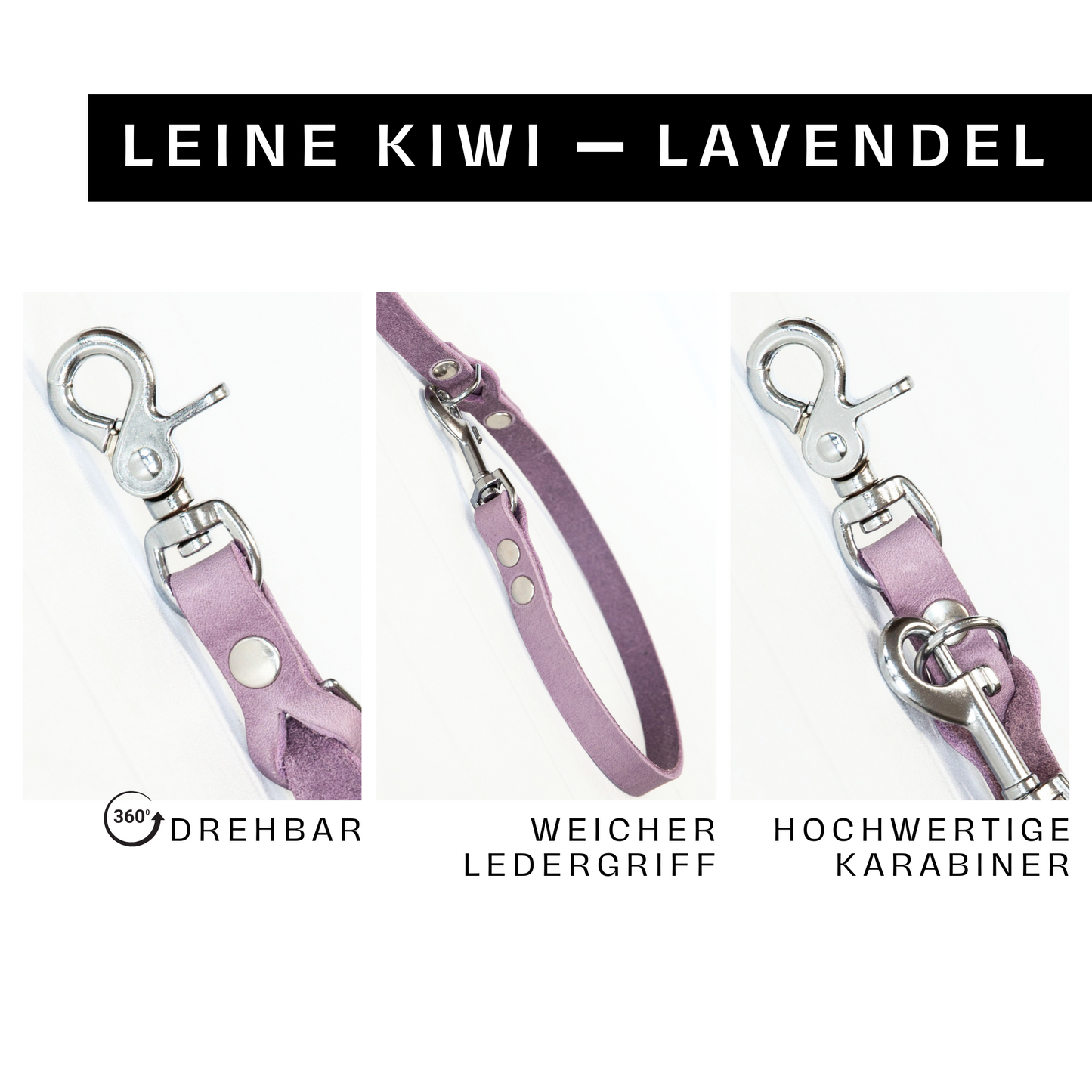 Lederleine KIWI | 3-fach Verstellbar | Handgefertigt | Lavendel