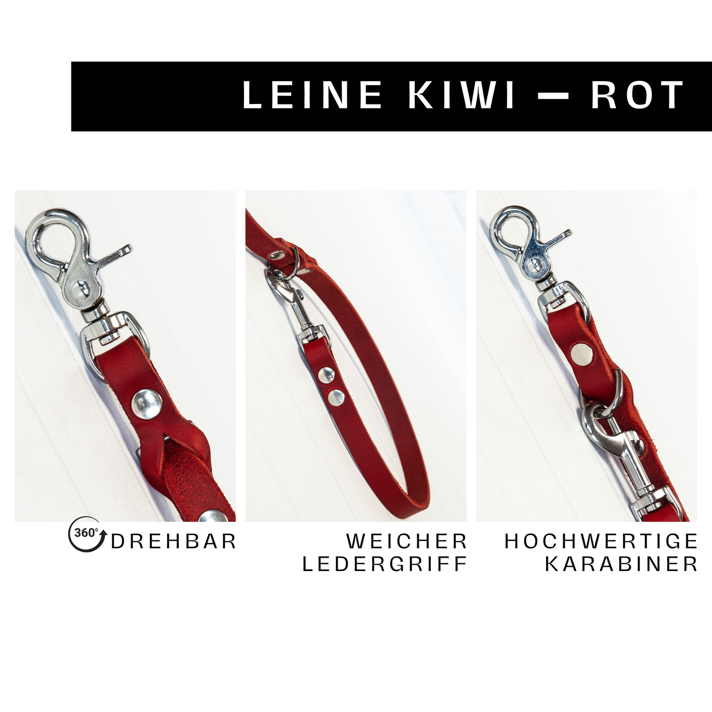 Lederleine KIWI | 3-fach Verstellbar | Handgefertigt | Rot