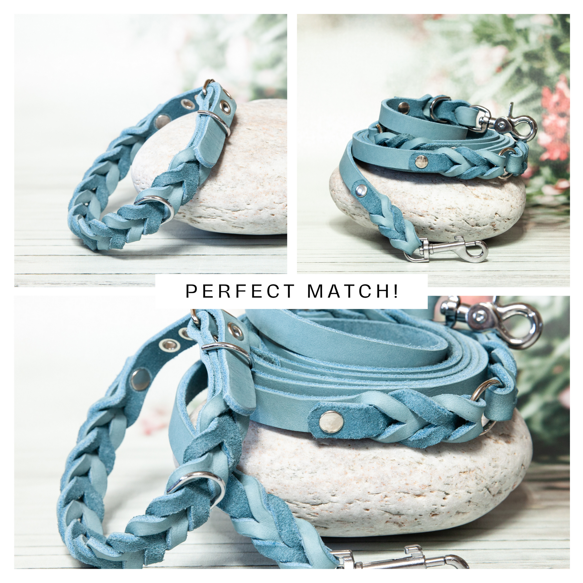 Perfekt abgestimmtes Set: Halsband und Leine MILA in Eisblau – ideal für stilbewusste Hundehalter mit Sinn für Design.