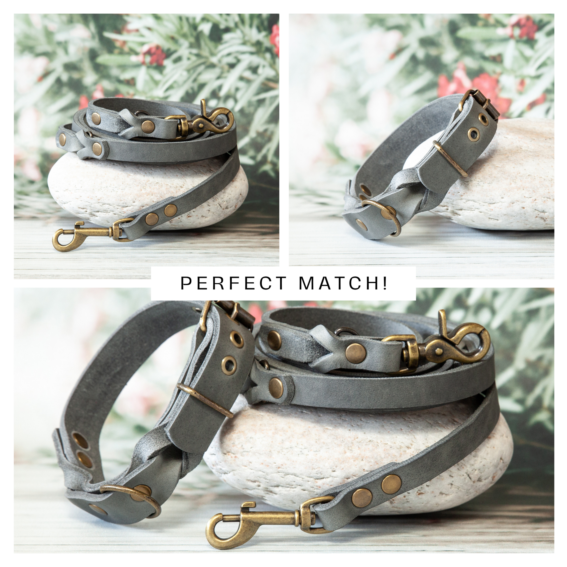Stilvolles Hundeset KIWI in Grau – Lederleine und Halsband handgefertigt im harmonischen Design