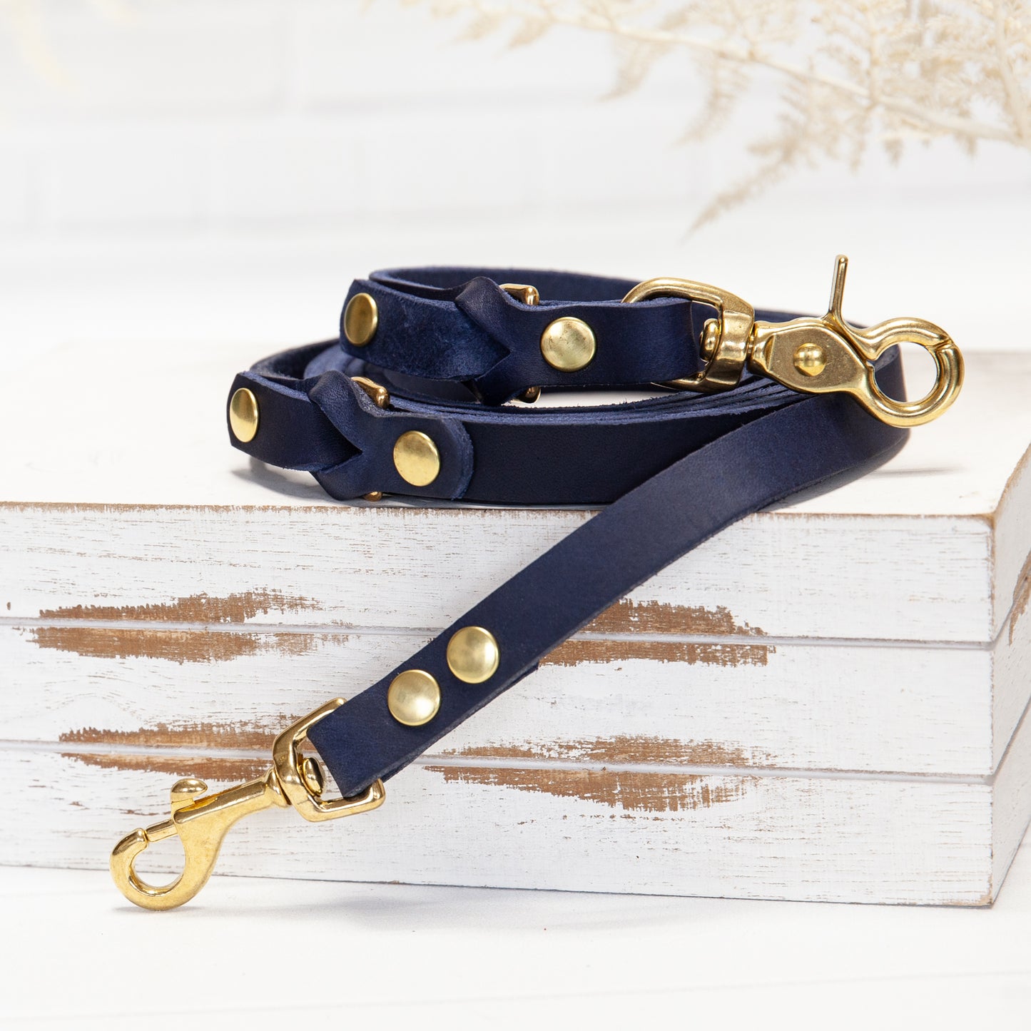 Set JIMINY | Personalisiert | Lederleine und Halsband | Blau