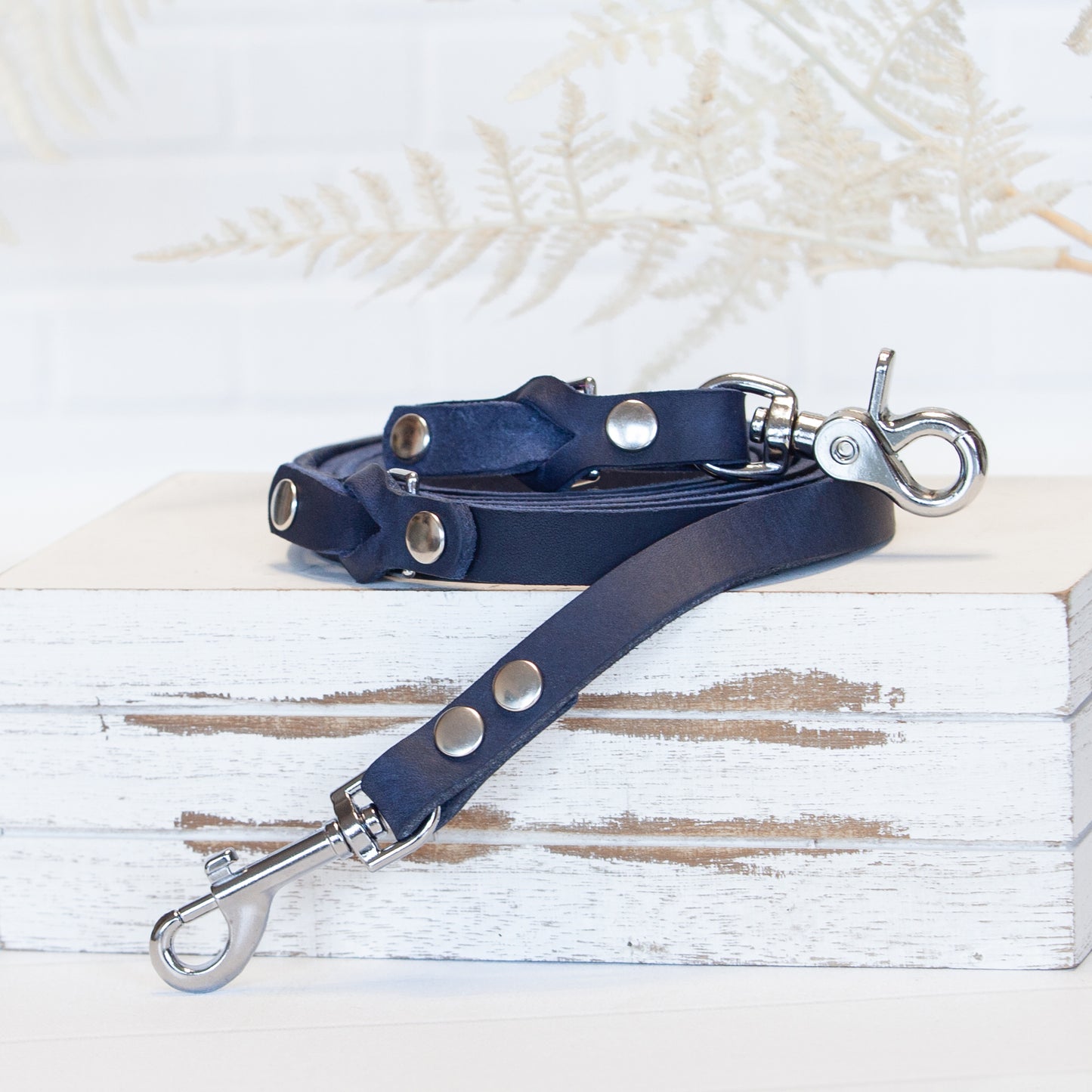 Set JIMINY | Personalisiert | Lederleine und Halsband | Blau