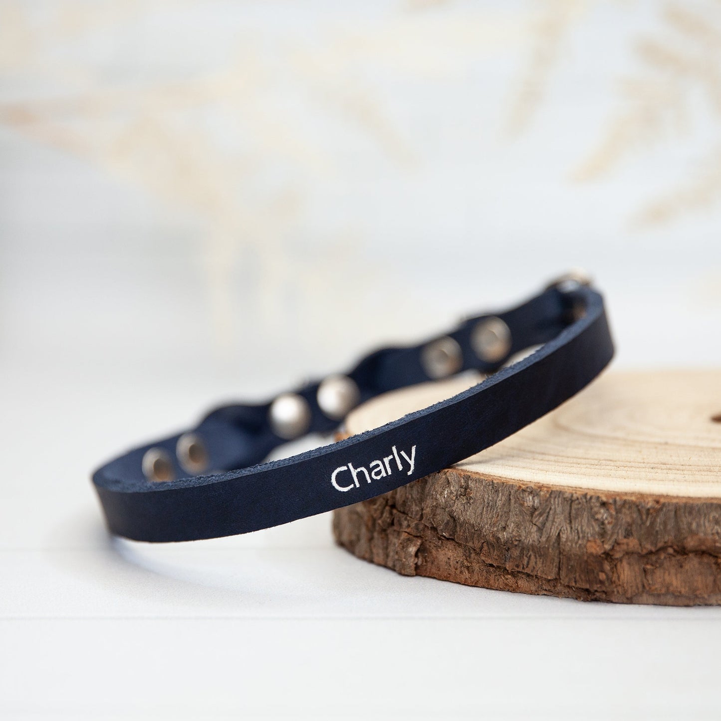 Set JIMINY | Personalisiert | Lederleine und Halsband | Blau