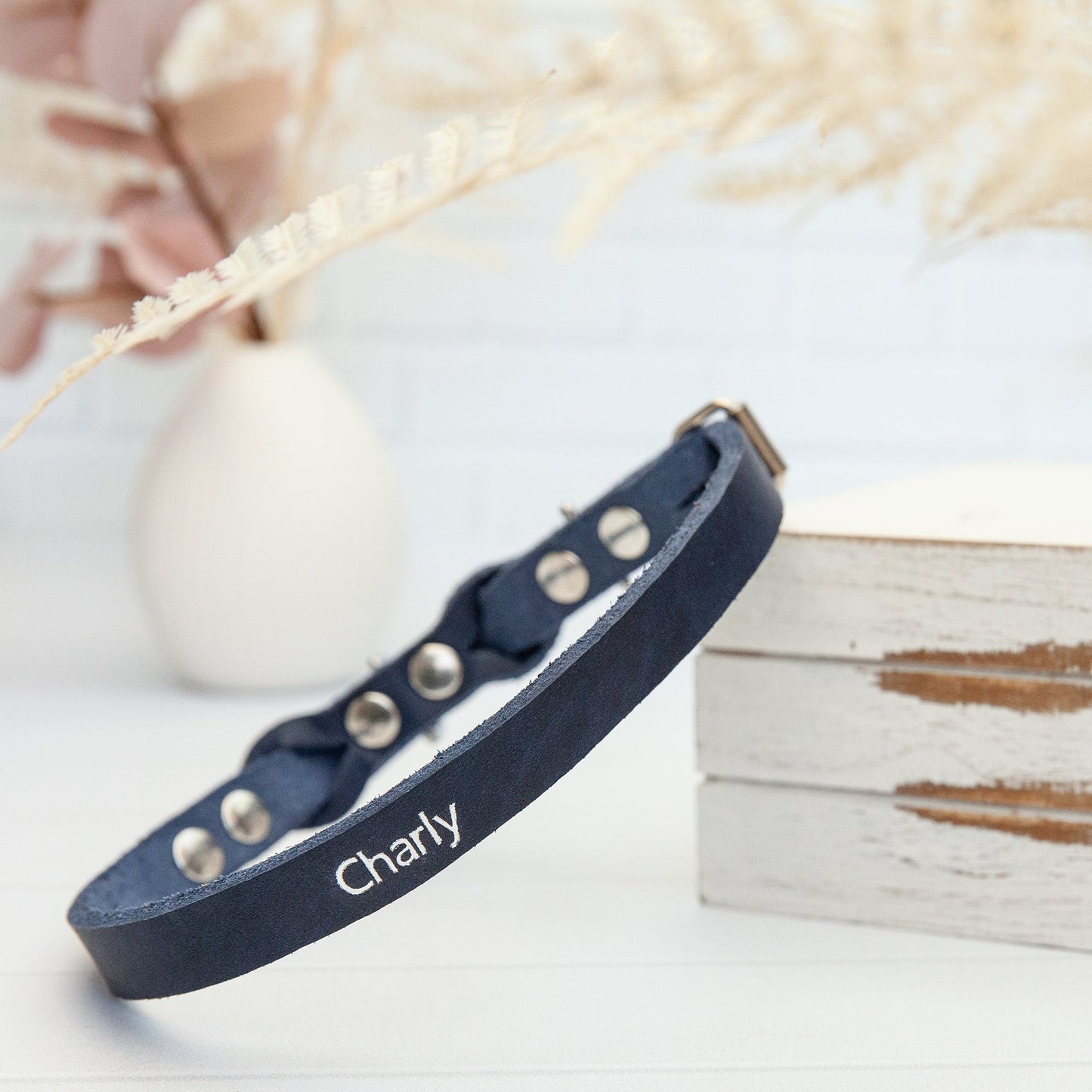 Set JIMINY | Personalisiert | Lederleine und Halsband | Blau