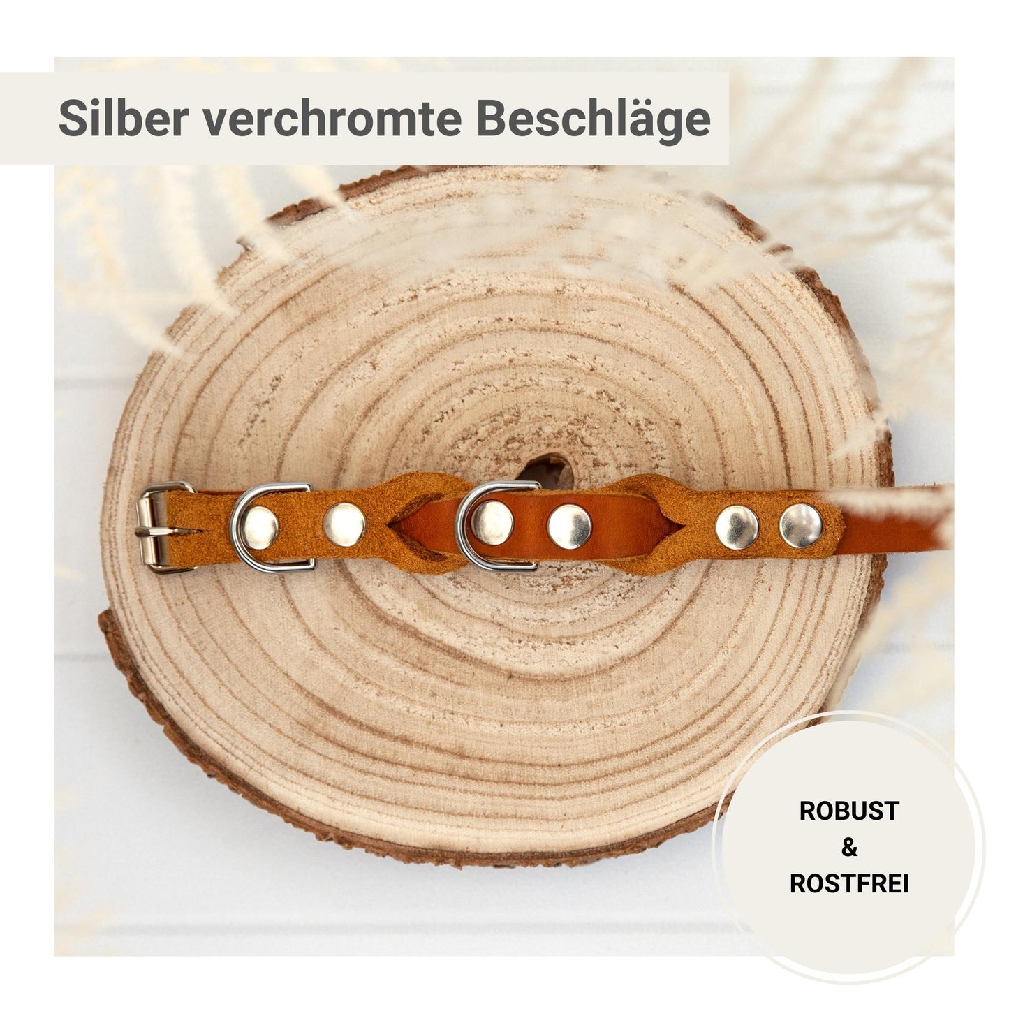 Hundehalsband Wunsch-Name Echtleder Silberprägung | Custom Cognac Lederhalsband Hunde Personalisierbares Verschluss