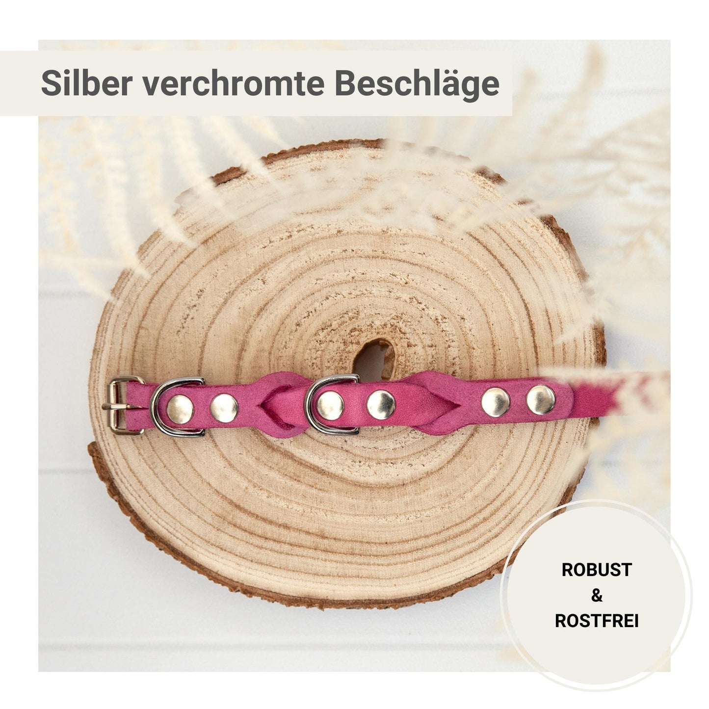 Hundehalsband Wunsch-Name Echtleder Silberprägung | Custom Pink Lederhalsband Hunde Personalisierbares Verschluss
