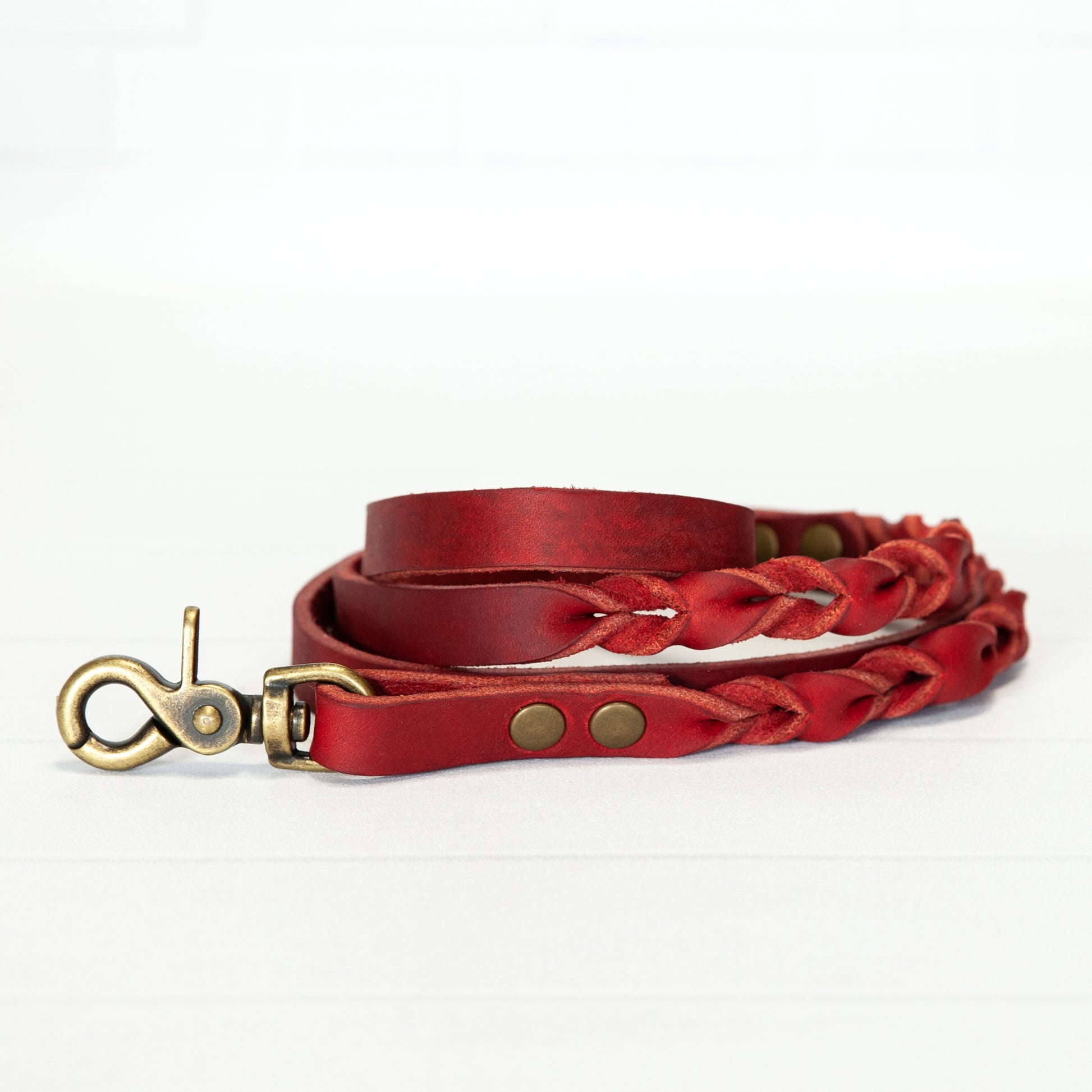 Rote Echtleder Leine "IHSY" Hunde Geflochten | 120 cm | Geschenkidee Hundebesitzer | Antikmessing
