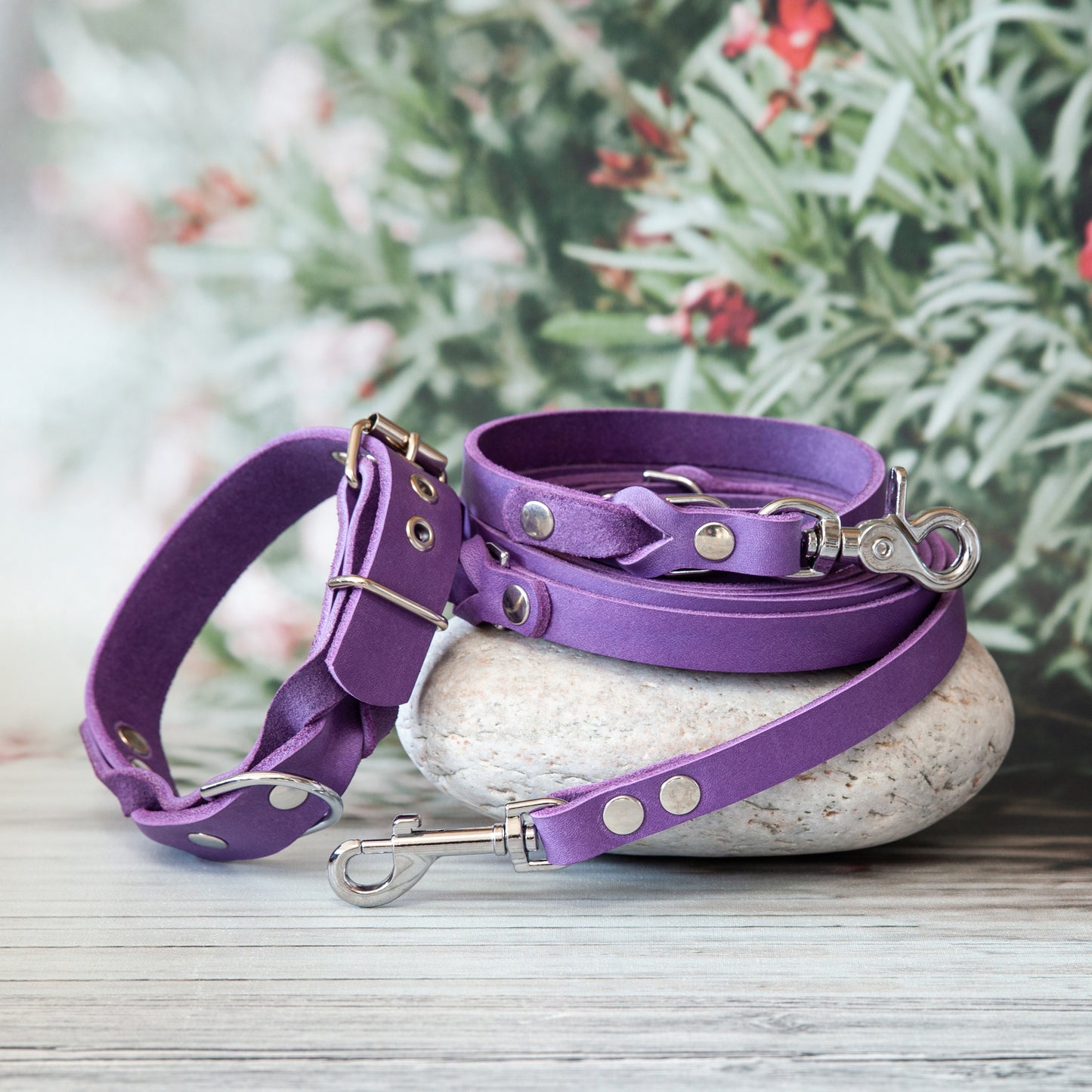 Set KIWI | Lederleine und Halsband | Lila
