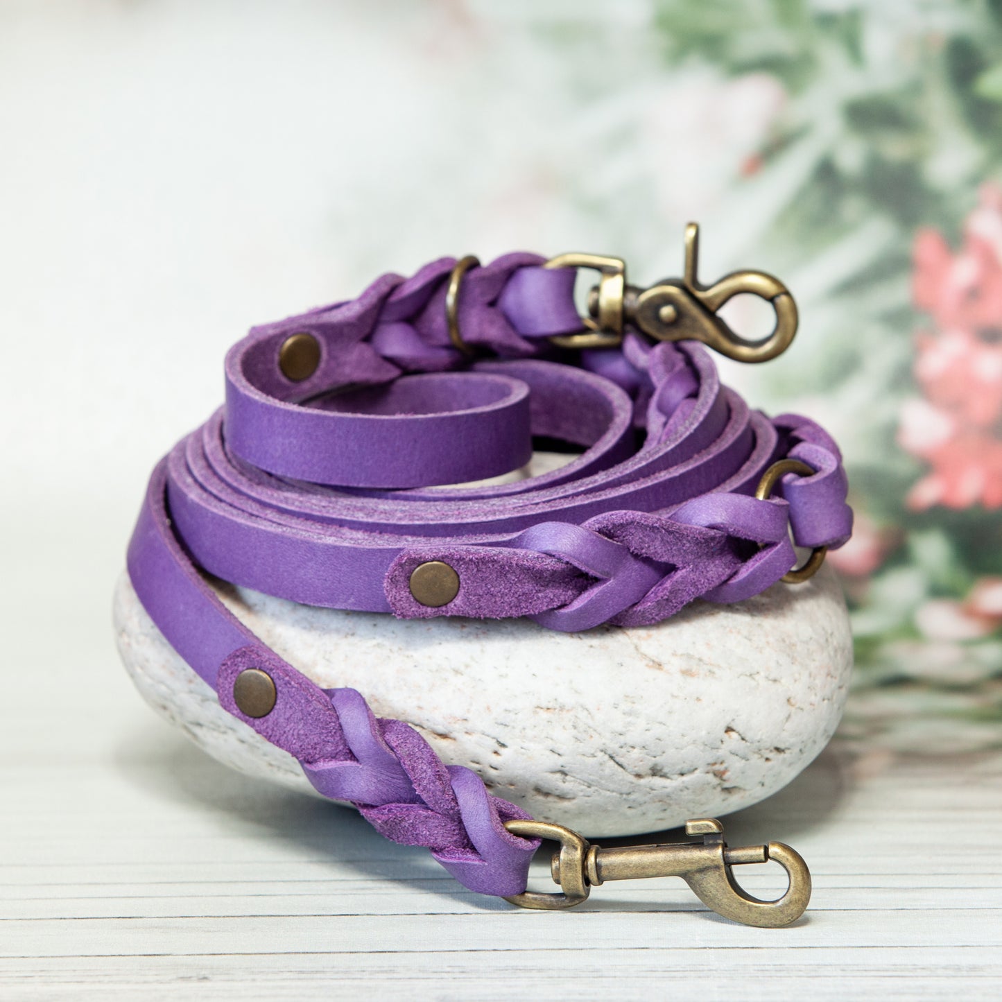 Set MILA | Hundeleine und Halsband | geflochtenes Leder | Lila