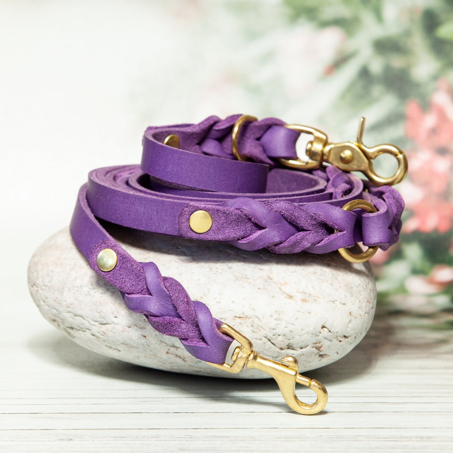 Set MILA | Hundeleine und Halsband | geflochtenes Leder | Lila