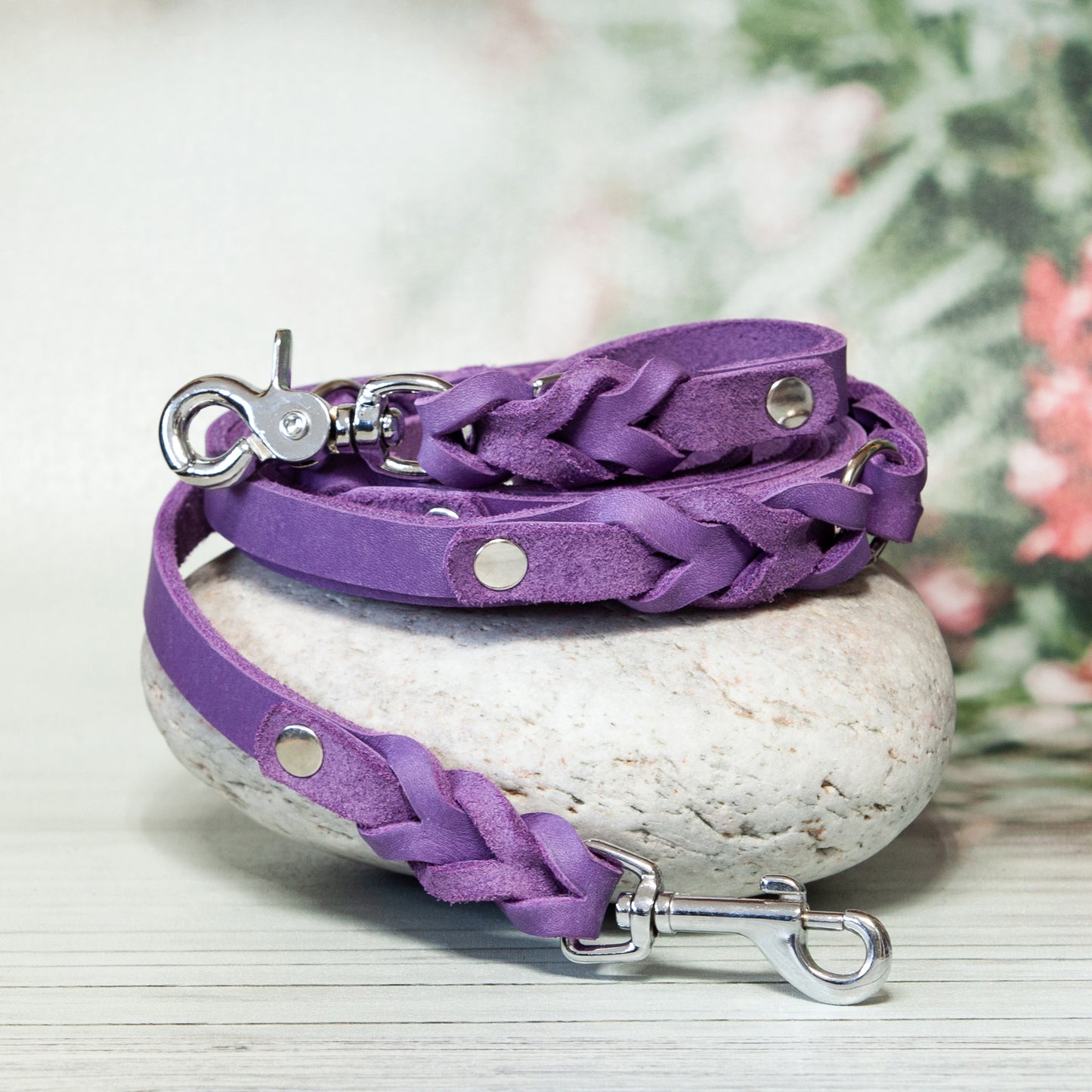 Set MILA | Hundeleine und Halsband | geflochtenes Leder | Lila