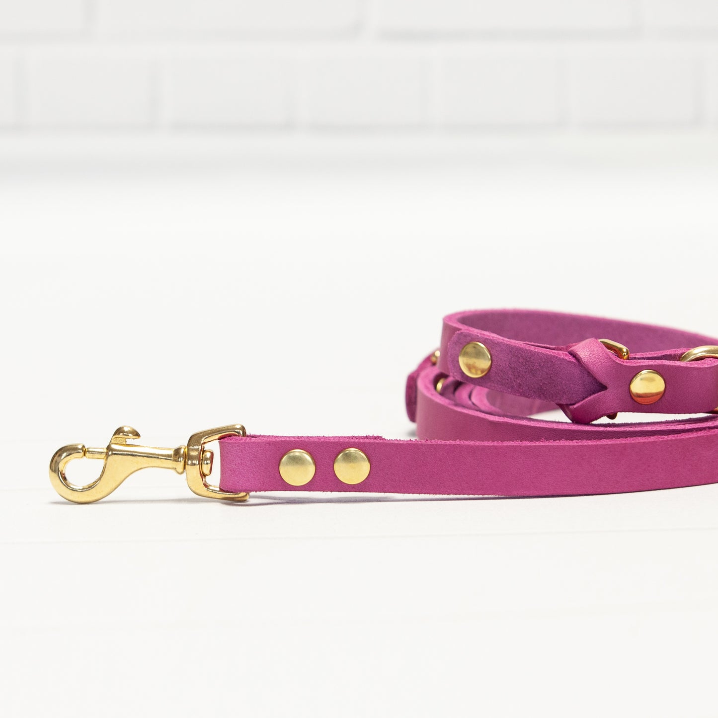 Set JIMINY für kleine Hunde | Lederleine und Halsband | Pink