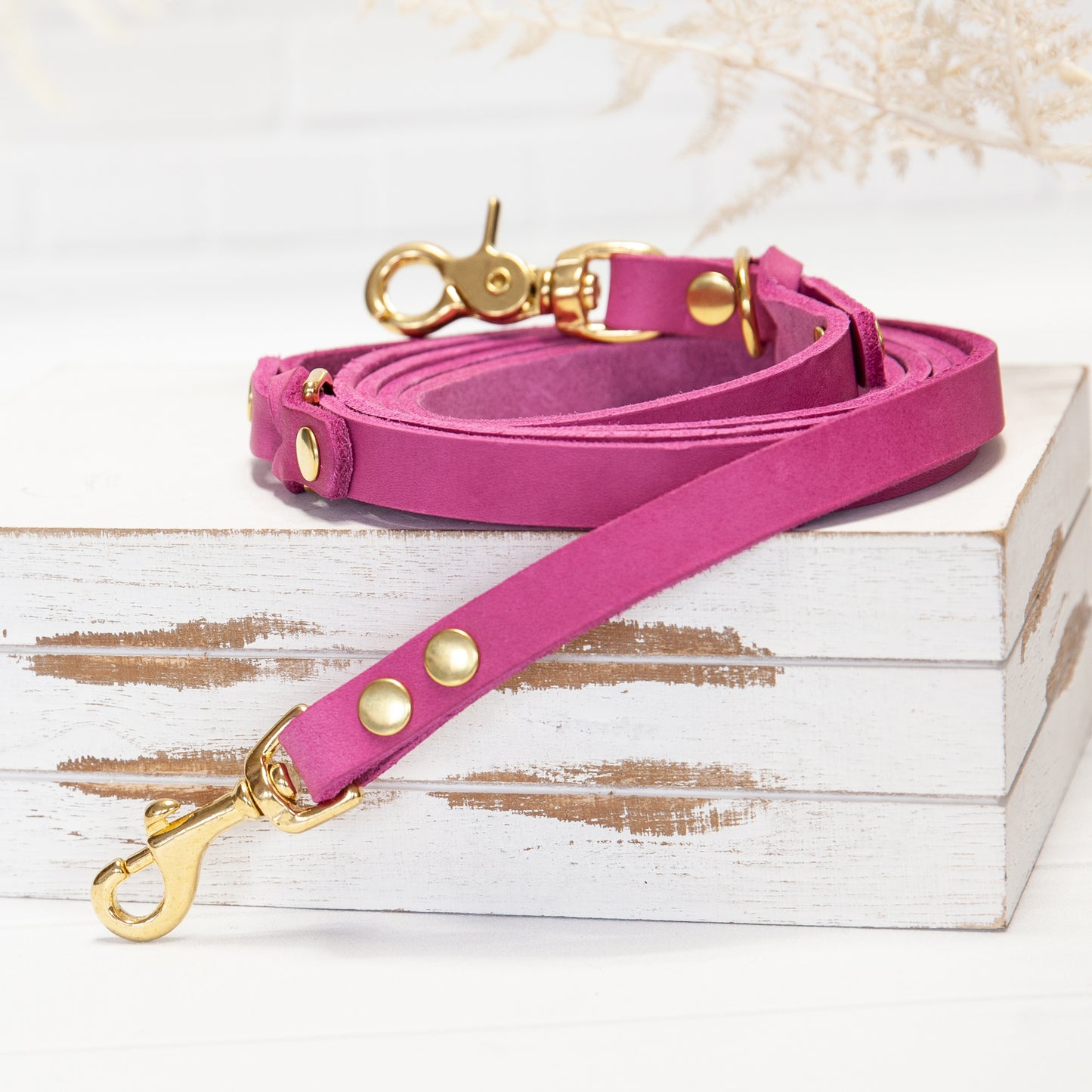 Set JIMINY für kleine Hunde | Lederleine und Halsband | Pink
