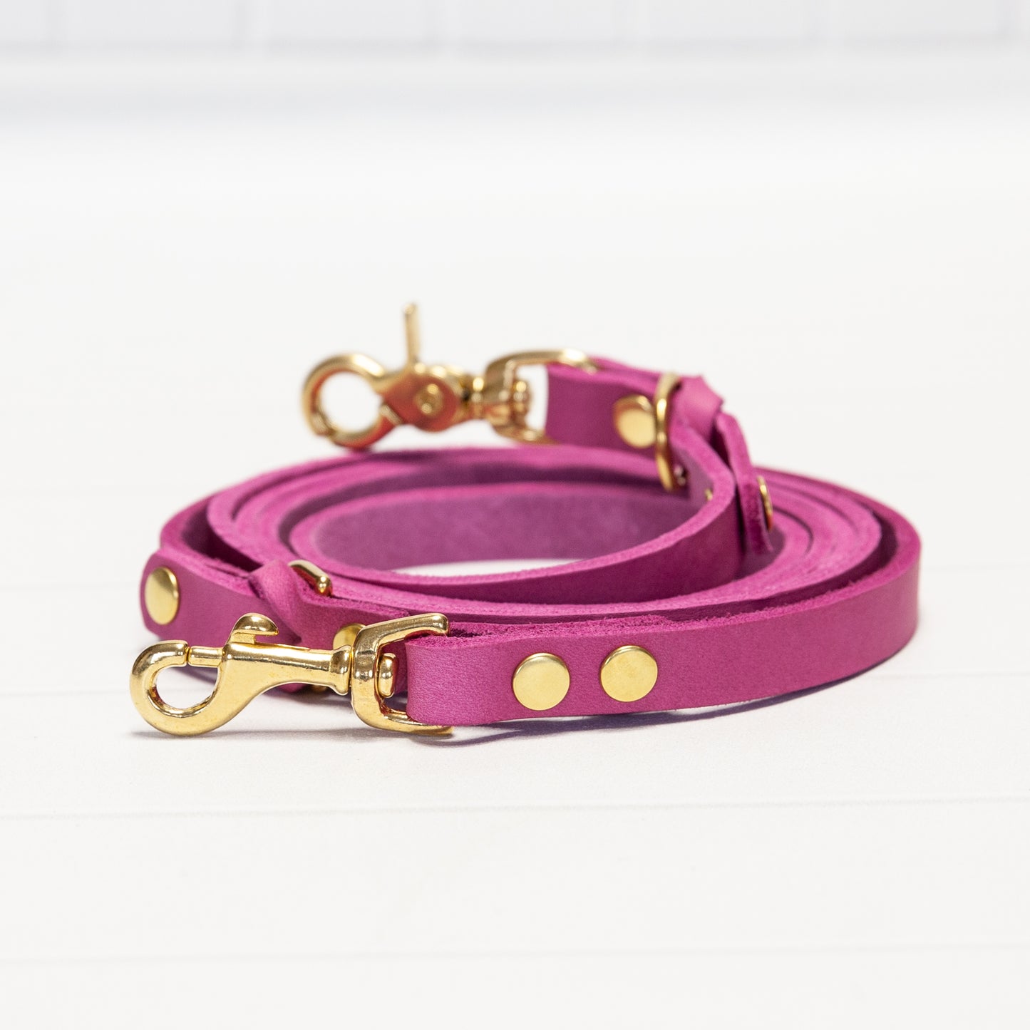 Set JIMINY für große Hunde | Lederleine und Halsband | Pink