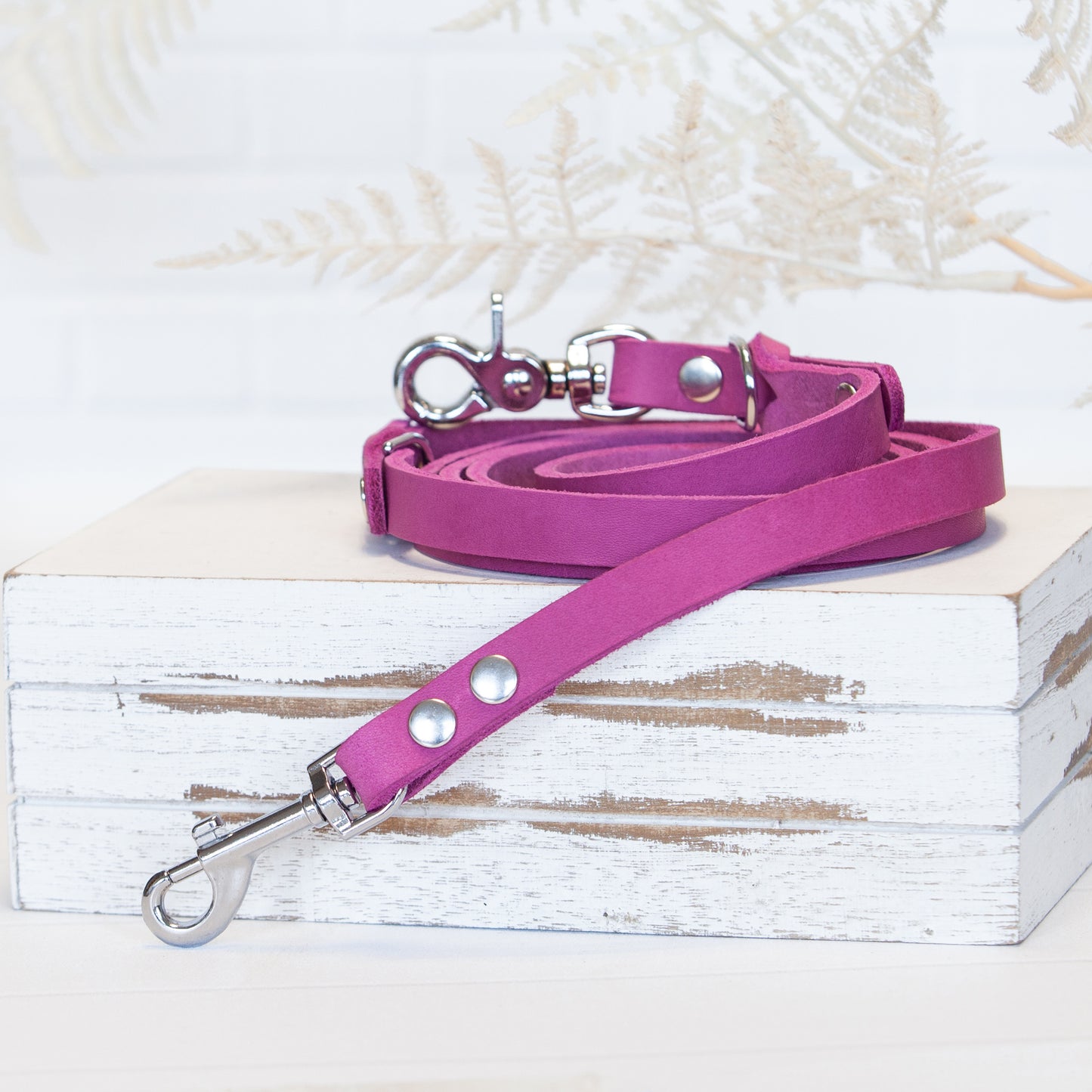 Set JIMINY für große Hunde | Lederleine und Halsband | Pink
