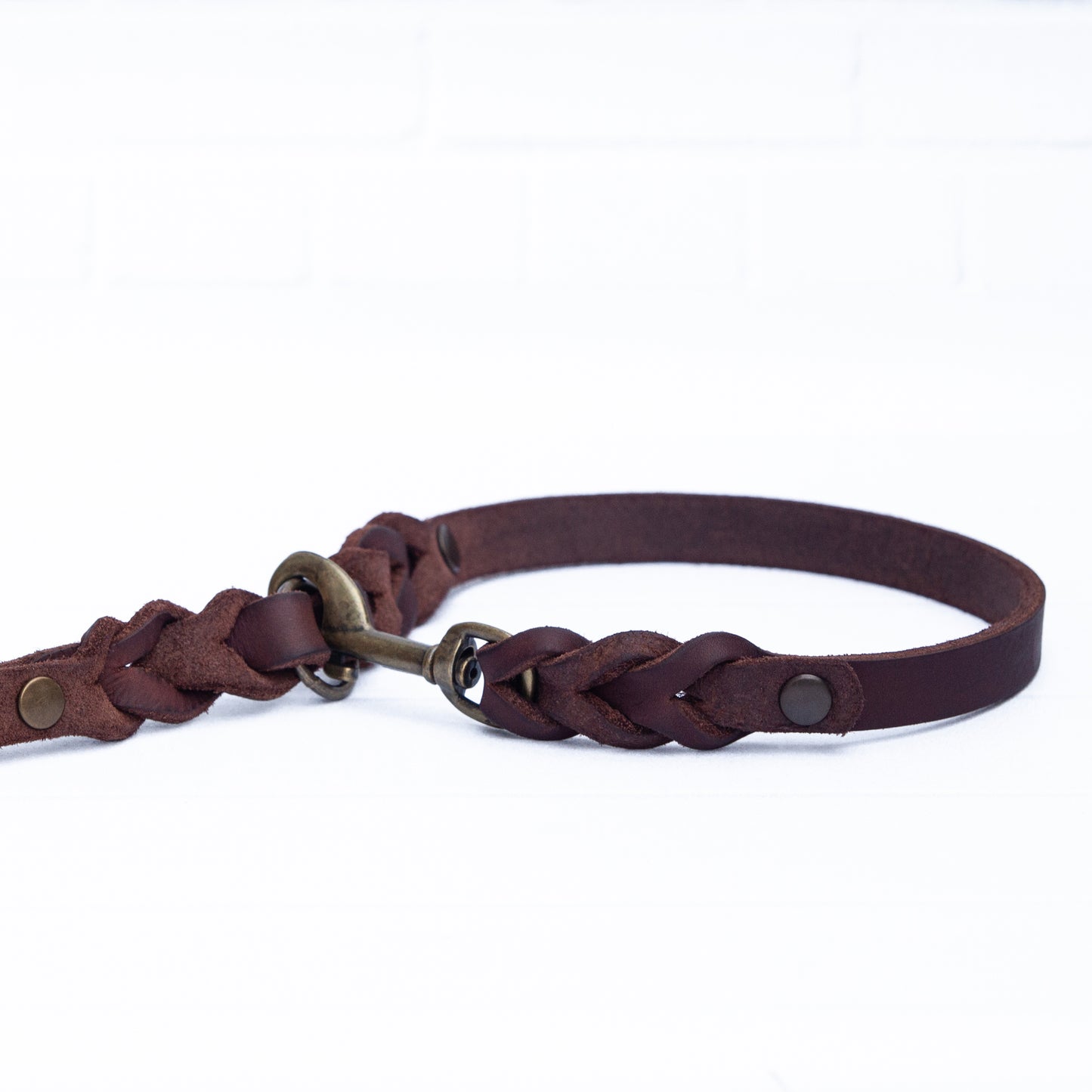 Set ELLA | Halsband und Hundeleine | geflochtenes Leder | Braun