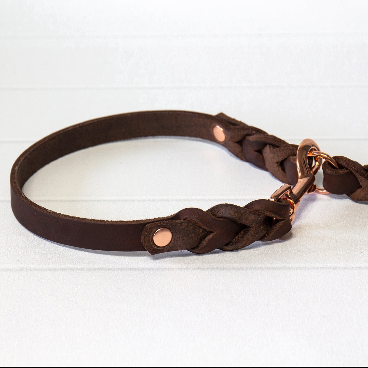 Set ELLA | Halsband und Hundeleine | geflochtenes Leder | Braun