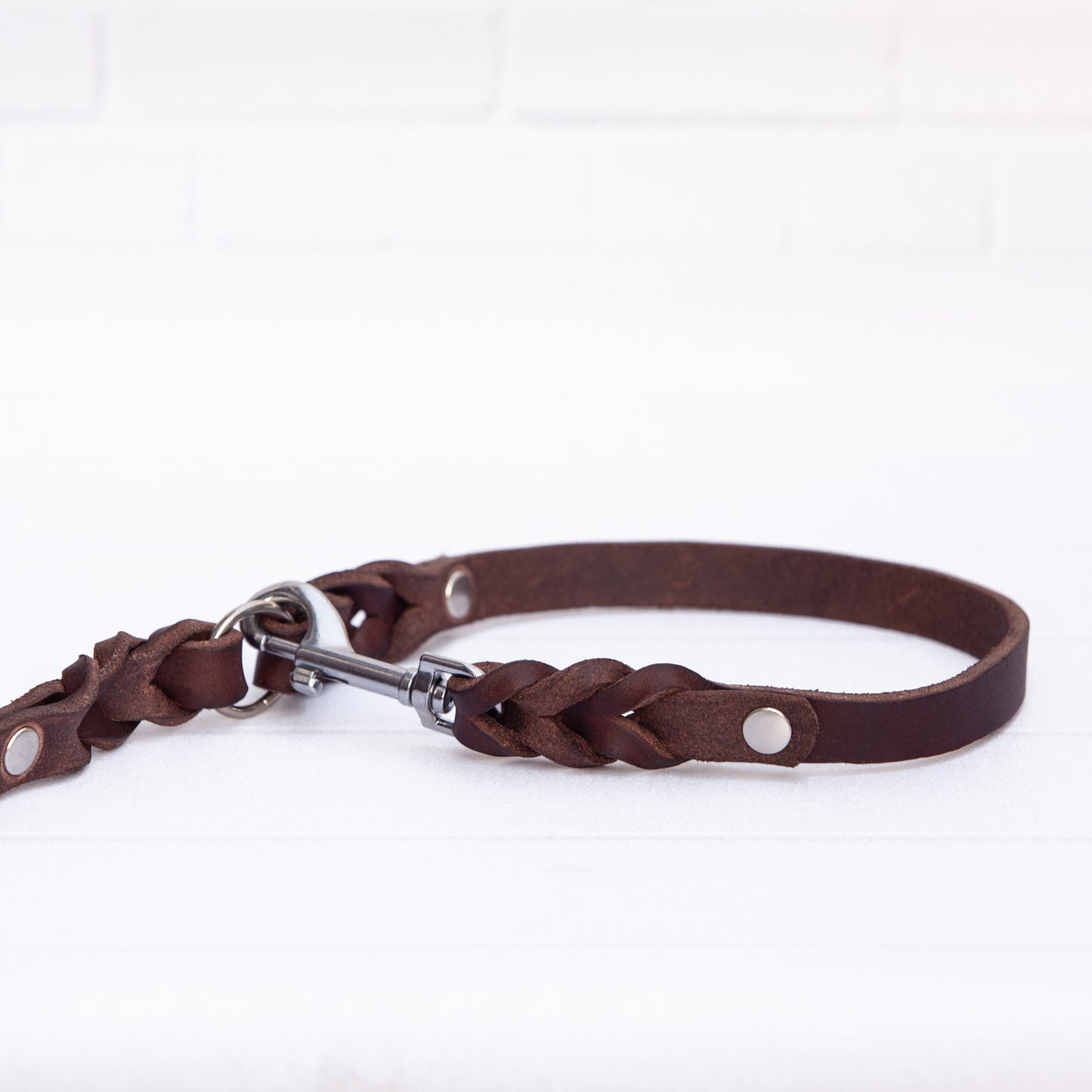 Set ELLA | Halsband und Hundeleine | geflochtenes Leder | Braun