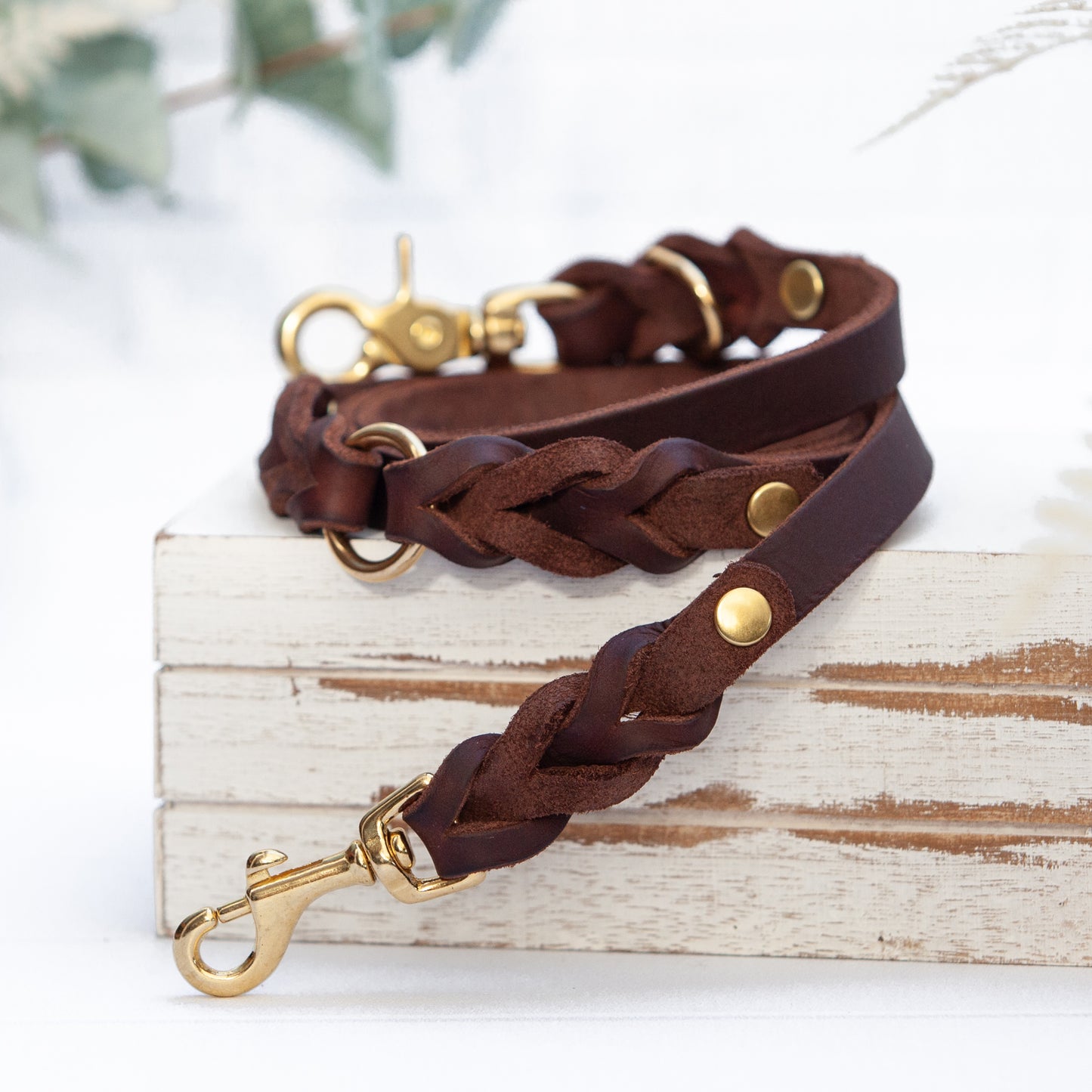 Set ELLA | Halsband und Hundeleine | geflochtenes Leder | Braun