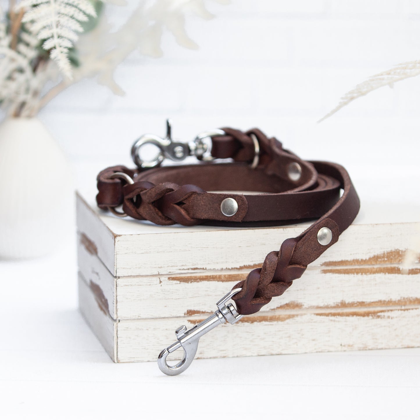 Set ELLA | Halsband und Hundeleine | geflochtenes Leder | Braun