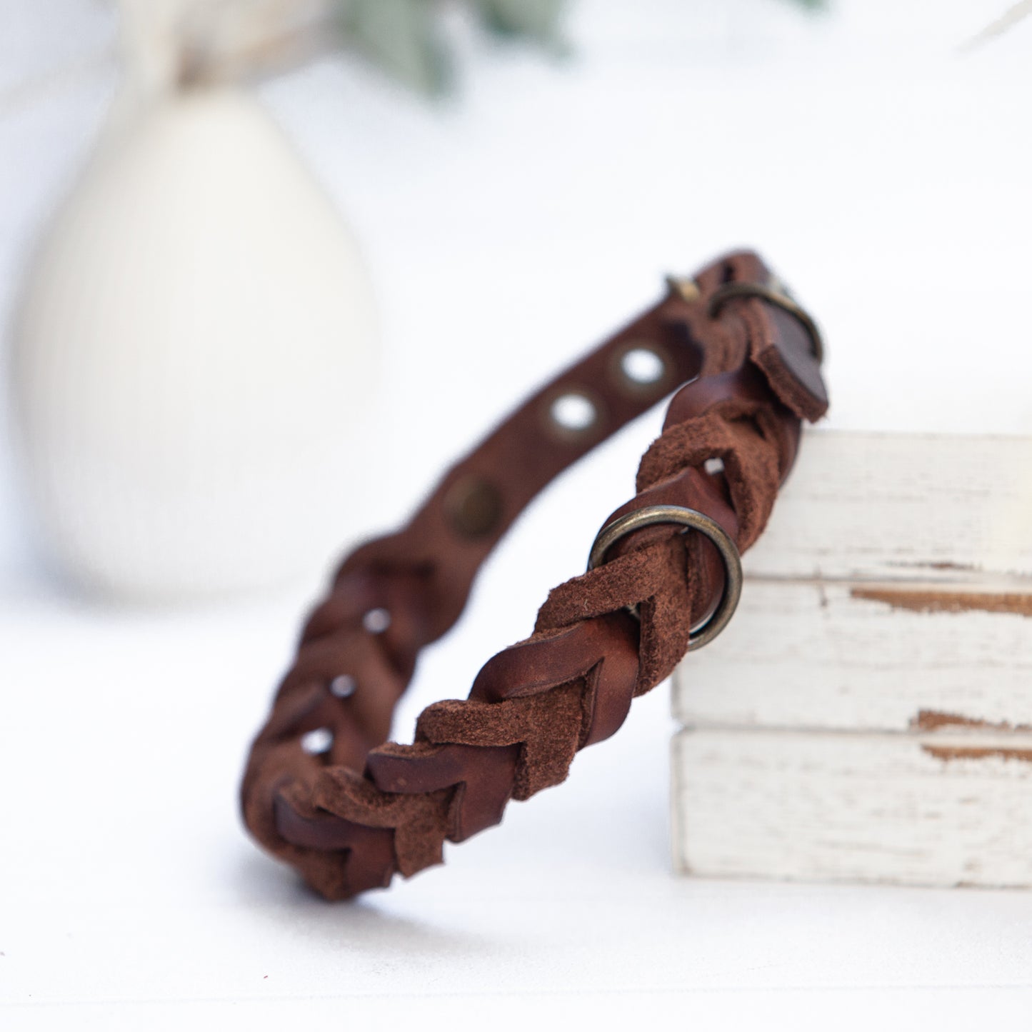 Set ELLA | Halsband und Hundeleine | geflochtenes Leder | Braun