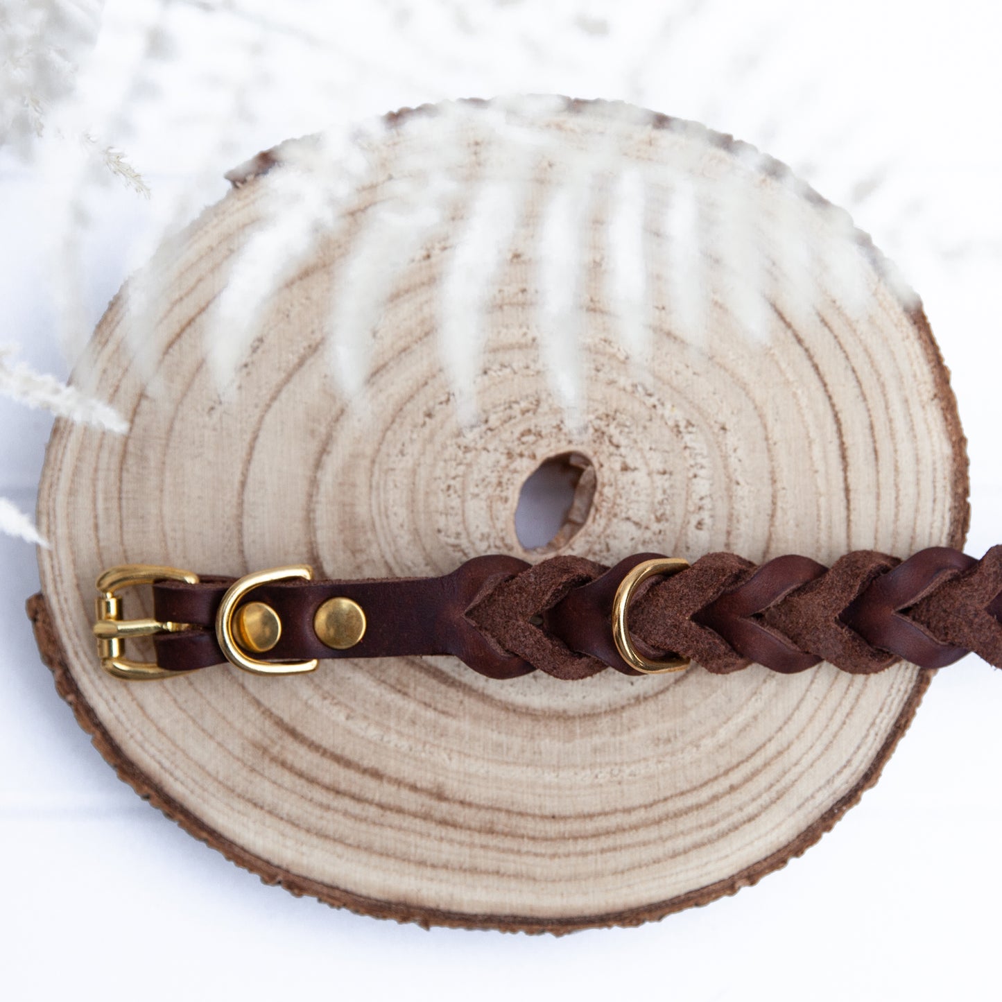 Set ELLA | Halsband und Hundeleine | geflochtenes Leder | Braun