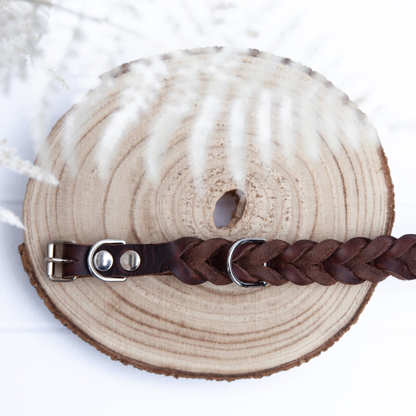 Set ELLA | Halsband und Hundeleine | geflochtenes Leder | Braun