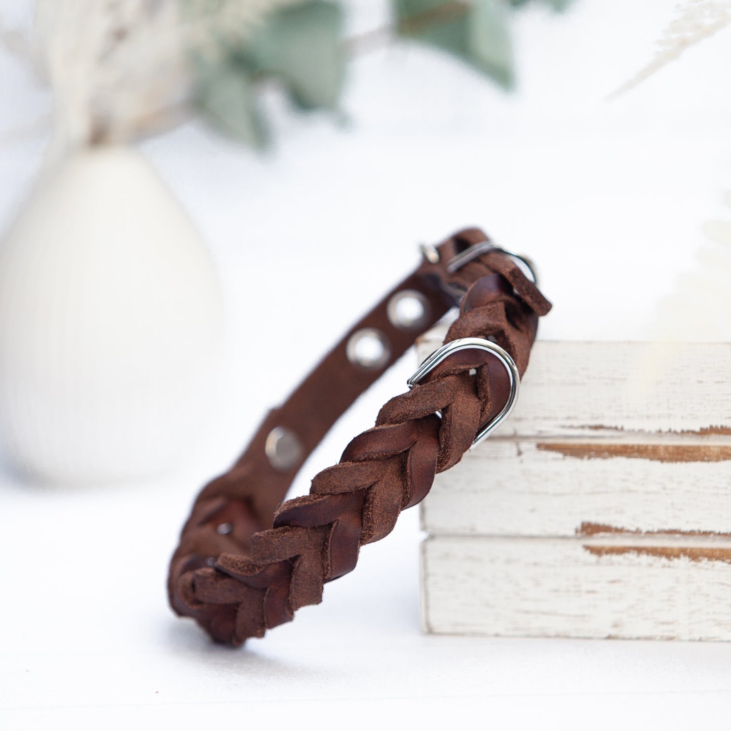 Set ELLA | Halsband und Hundeleine | geflochtenes Leder | Braun