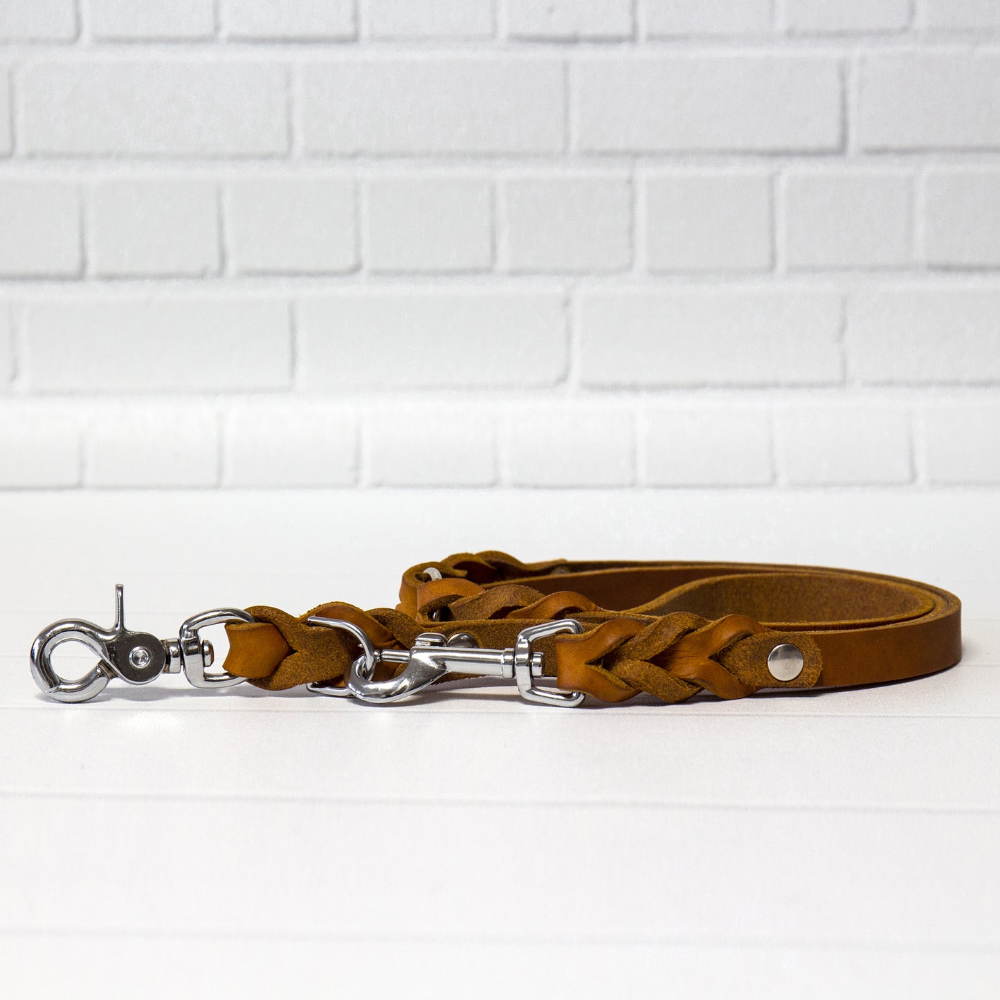 Set ELLA | Halsband und Hundeleine | geflochtenes Leder | Cognac