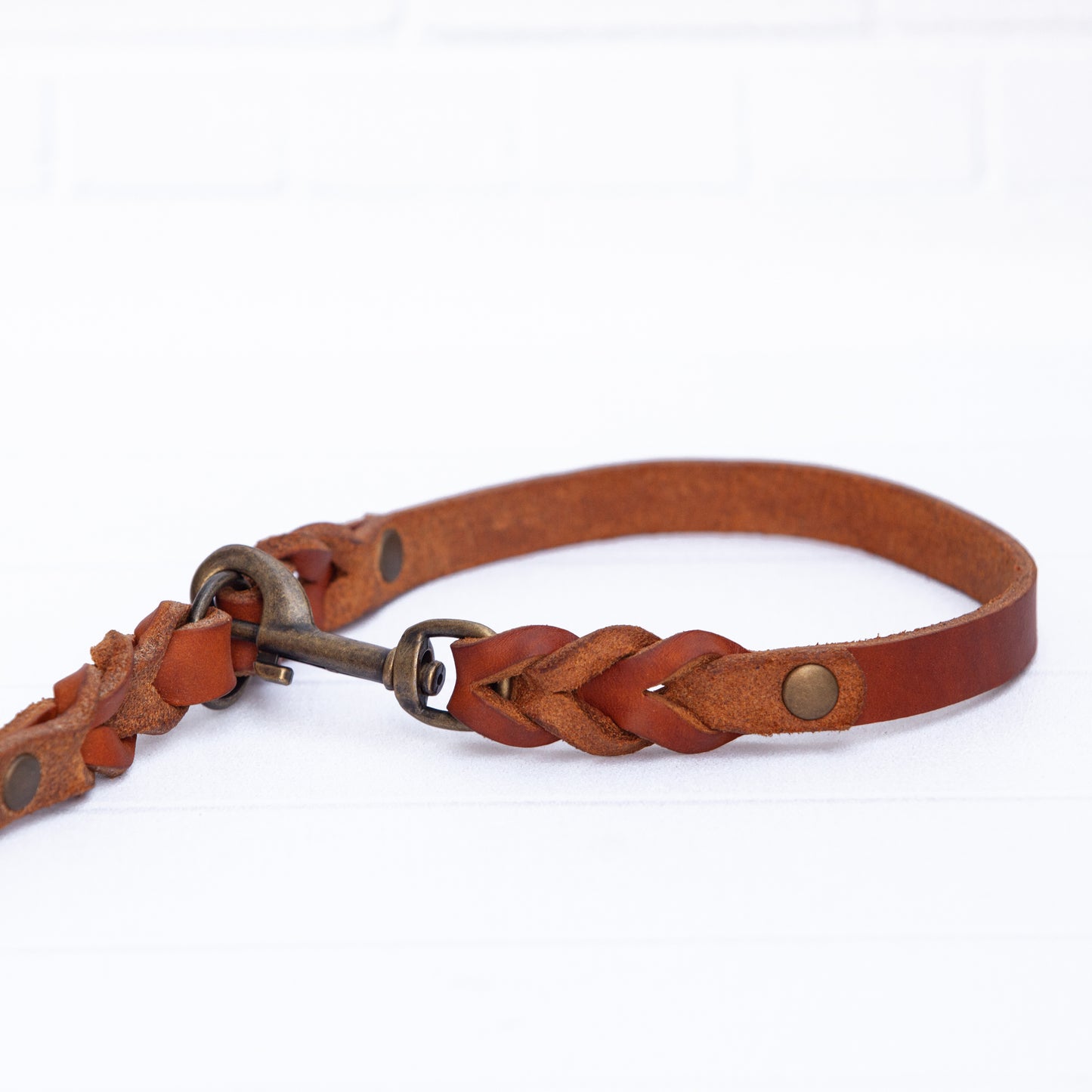 Set ELLA | Halsband und Hundeleine | geflochtenes Leder | Cognac