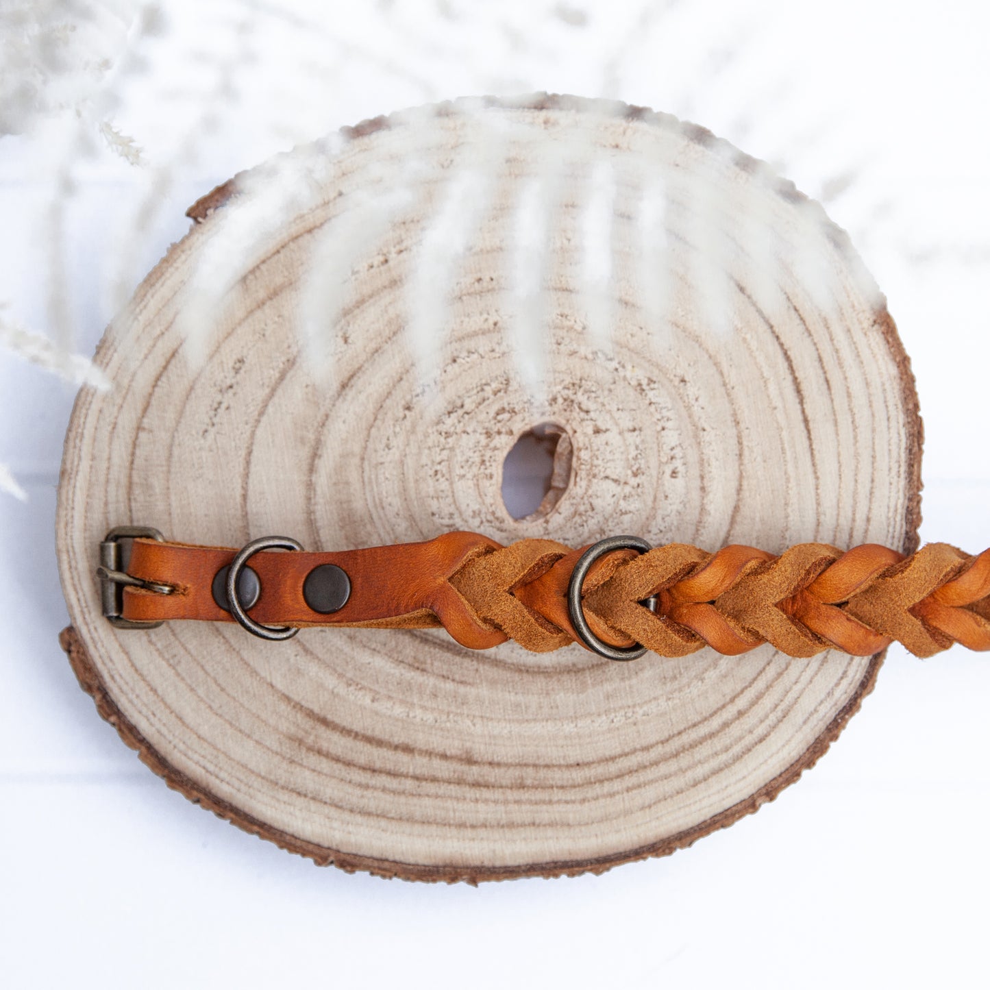 Set ELLA | Halsband und Hundeleine | geflochtenes Leder | Cognac